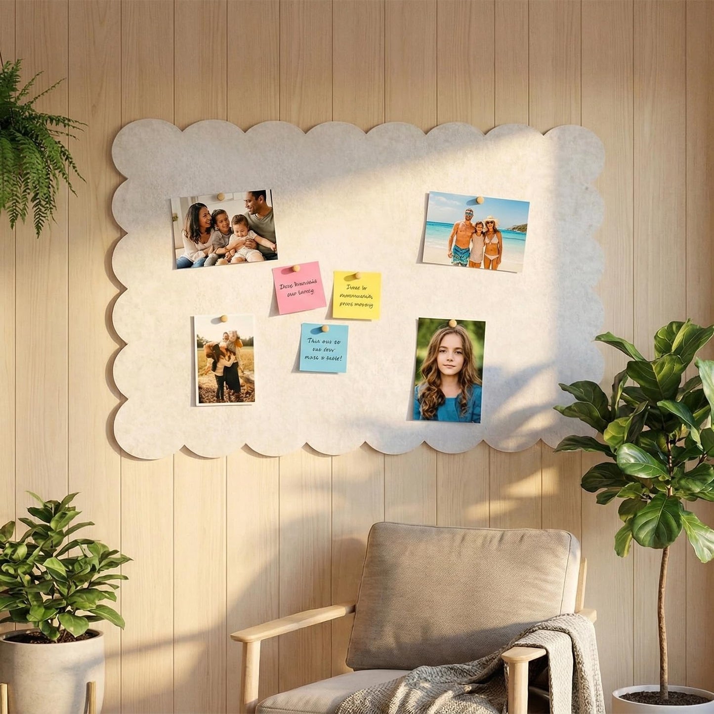 Acidea Scalloped Felt Bulletin Board, 90 x60 x0.9cm Beige Self-Adhesive Decorative Felt Pin Board Cute, Large Felt Board Foldable for Wall, Picture Vision Board Pin Boards for Walls, Office, Home