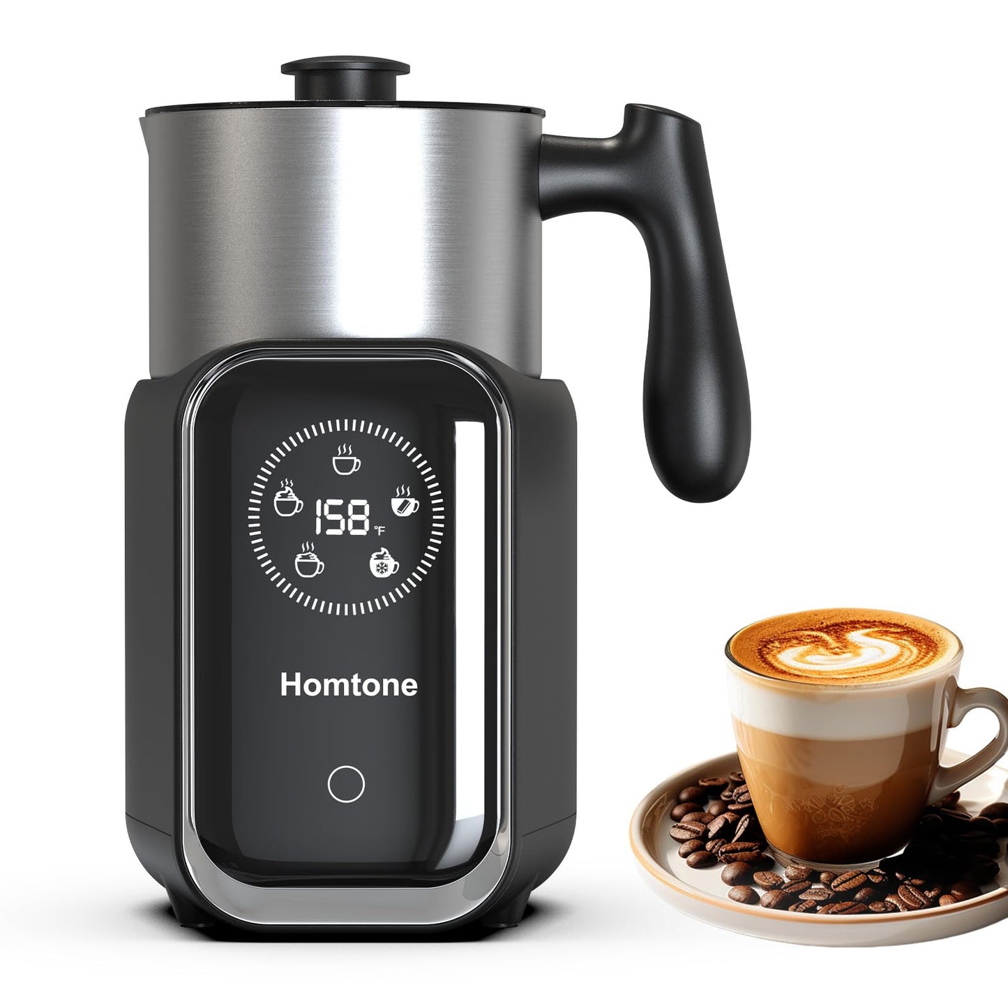 Homtone 5-in-1 Electric Milk Frother and Steamer, 21 oz Induction Milk Frother, Removable Stainless Steel Automatic Milk Steamer for Latte, Hot Chocolate Milk, Hot & Cold Foam, Large