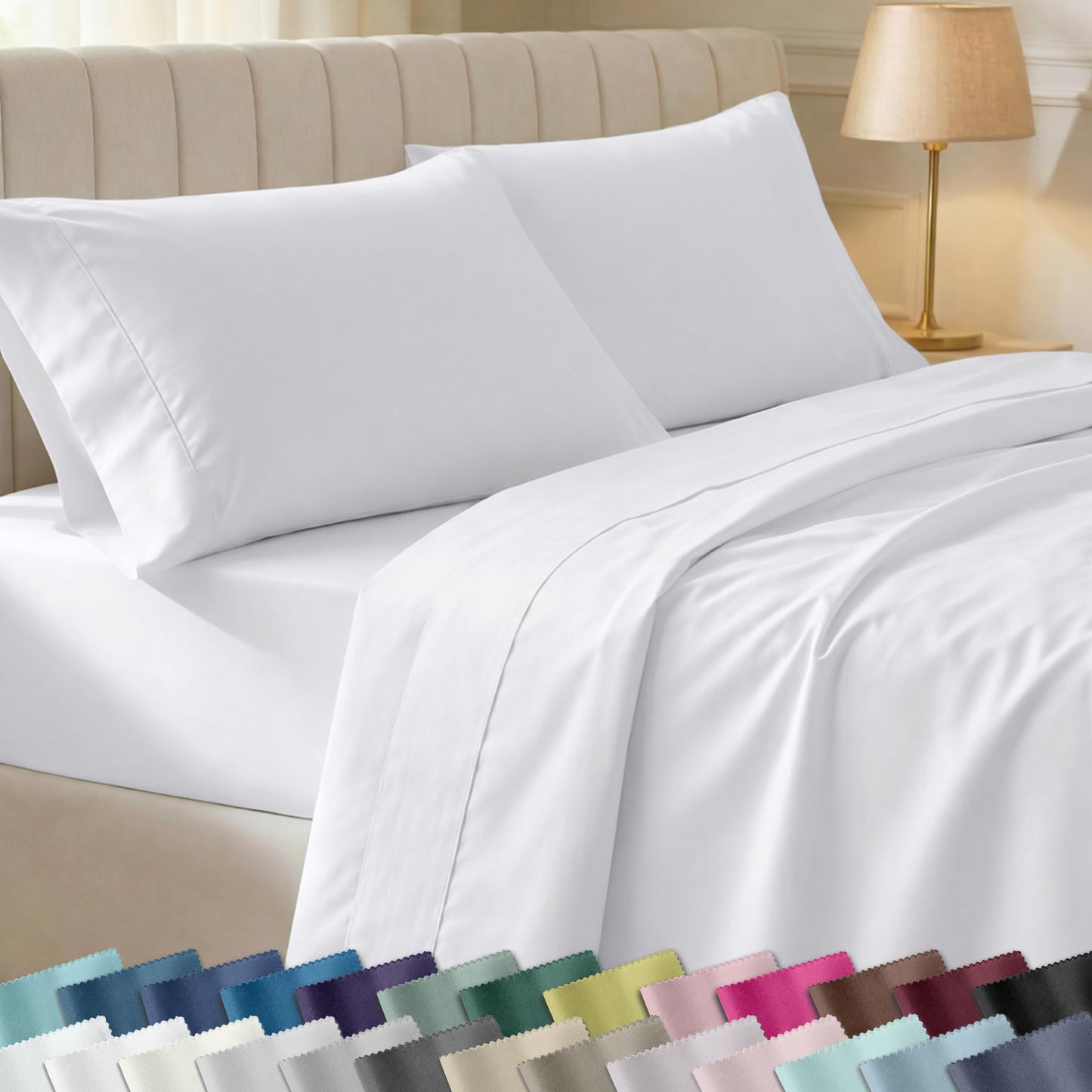 California Design Den Softest 100% Cotton Sheets, Full Size Sheet Sets, 4 Pc Set, 400 Thread Count Sateen Bedding, Deep Pocket Sheets, Cooling Sheets, Full Size Sheets, Breathable Bed Set (White)