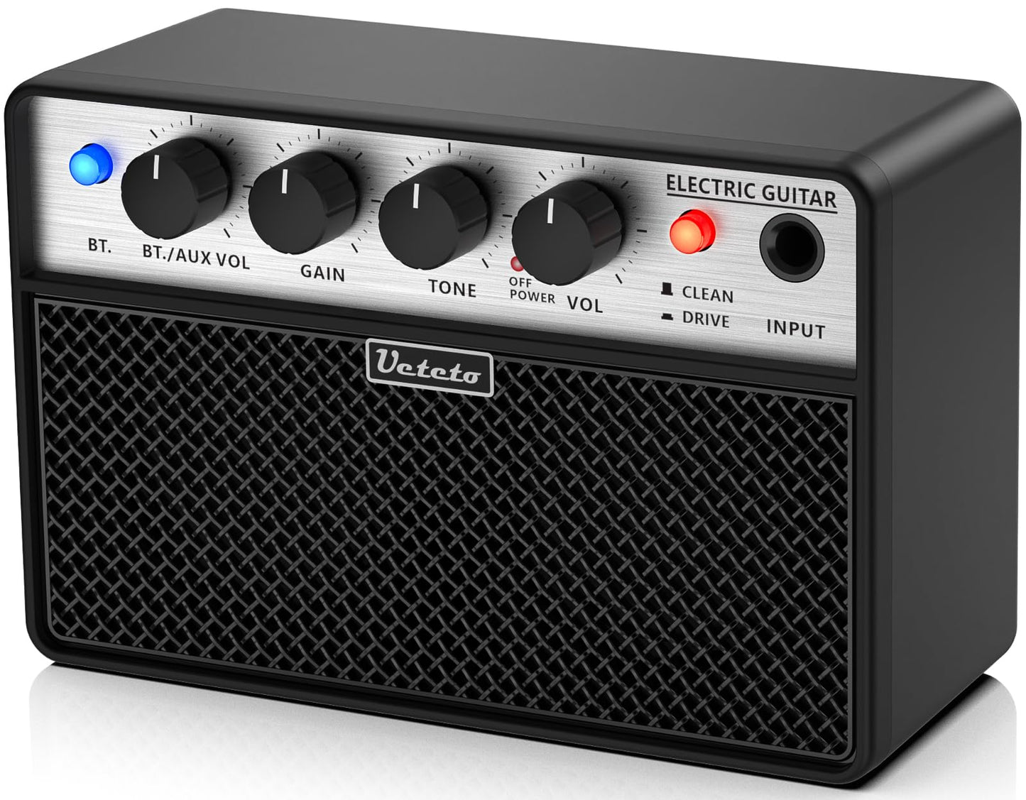 Ueteto 10W Mini Guitar Amp, Portable and Rechargeable Electric Guitar Practice Amplifier with Clean and Drive Channels