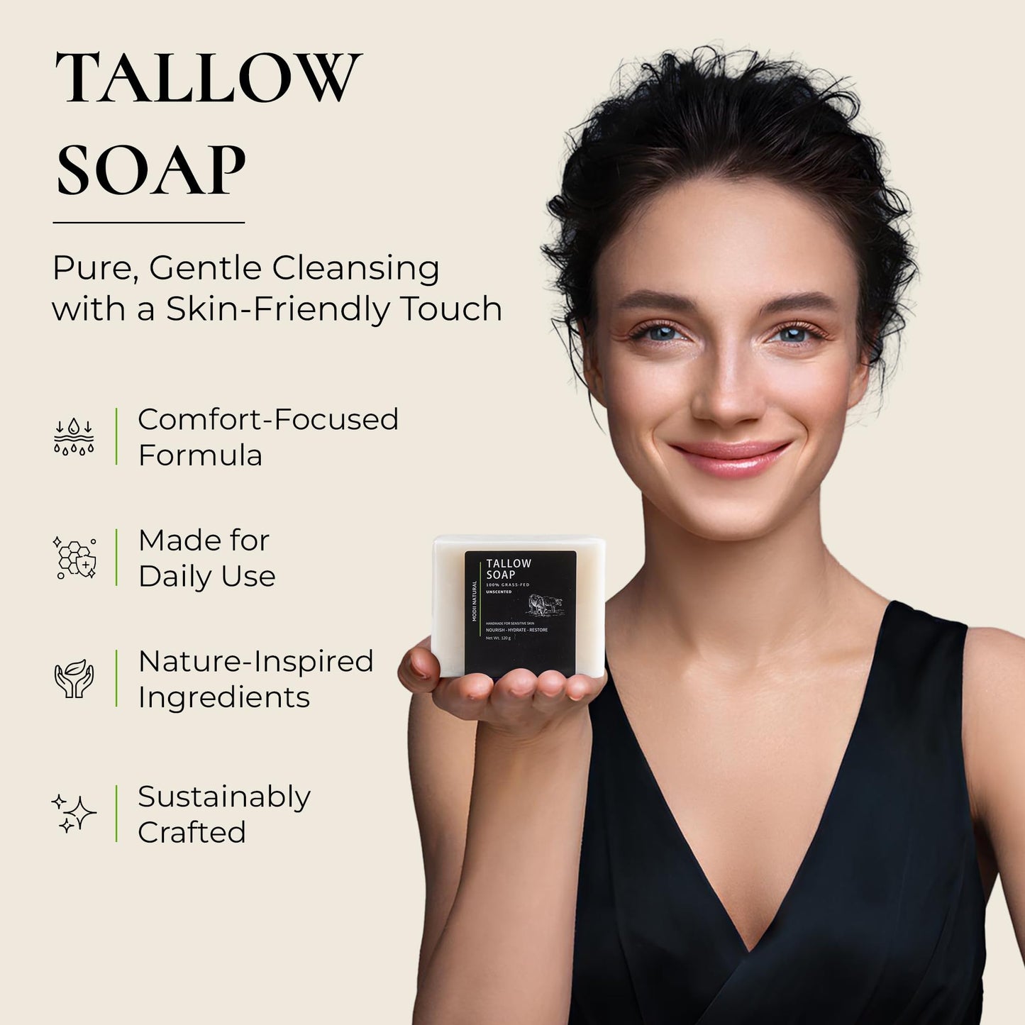 Beef Tallow Skincare Gift Set – 3-in-1 Bundle with 100% Grass-Fed Tallow Balm, Whipped Tallow Moisturizer & Handmade Tallow Soap – Natural, Unscented, Nourishing – 60g Balm, 120g Cream, 120g Soap