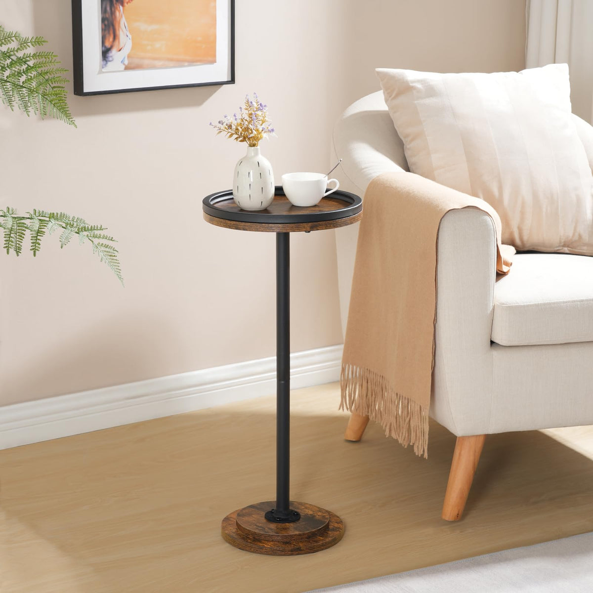 HOOBRO Small Side Table, Drink Table, Round Coffee End Table for Small Spaces, Martini Table, Pedestal Table for Living Room, Bedroom, Sofa Couch, Rustic Brown BF168BZ01