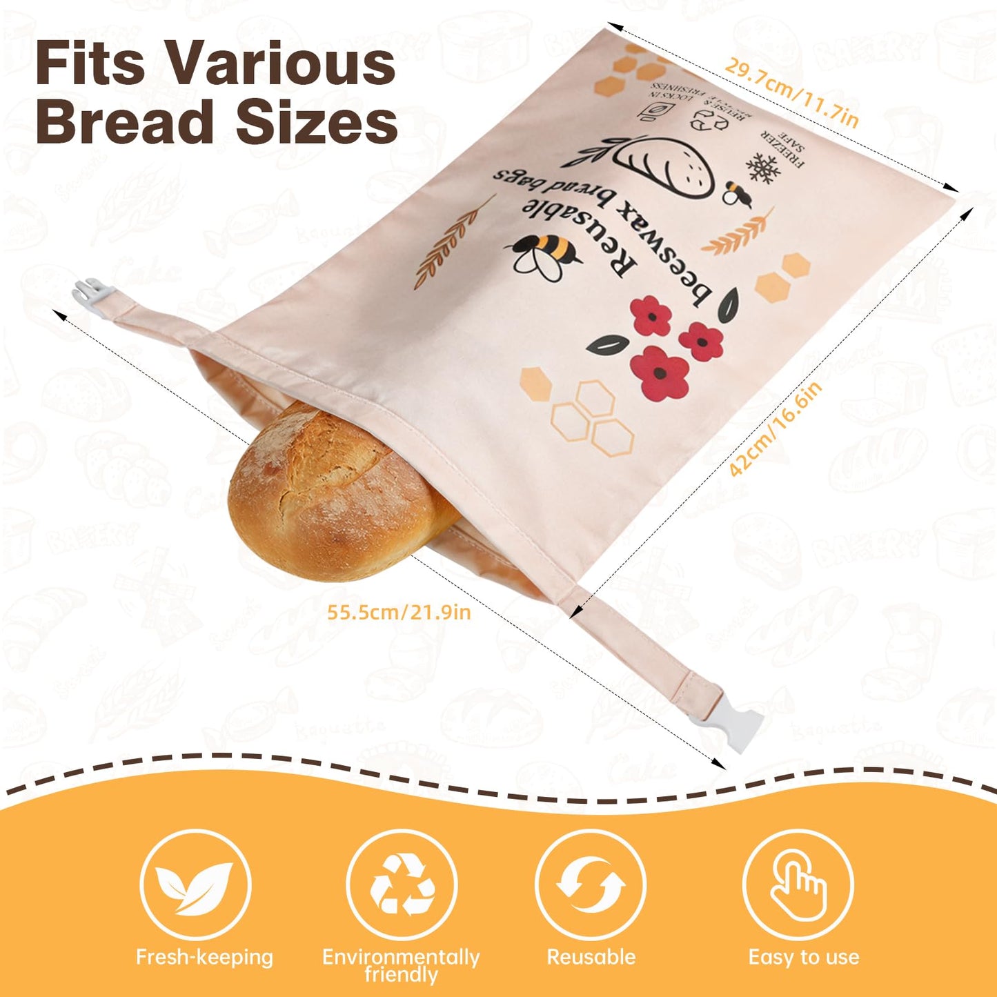 2 Pack XL Reusable Beeswax Bread Bags for Homemade Bread, Sourdough Bread Baking Supplies, Sourdough Bread Bags for Bread Storage Keep Sourdough Fresh, Freezer-Safe, Eco-Friendly