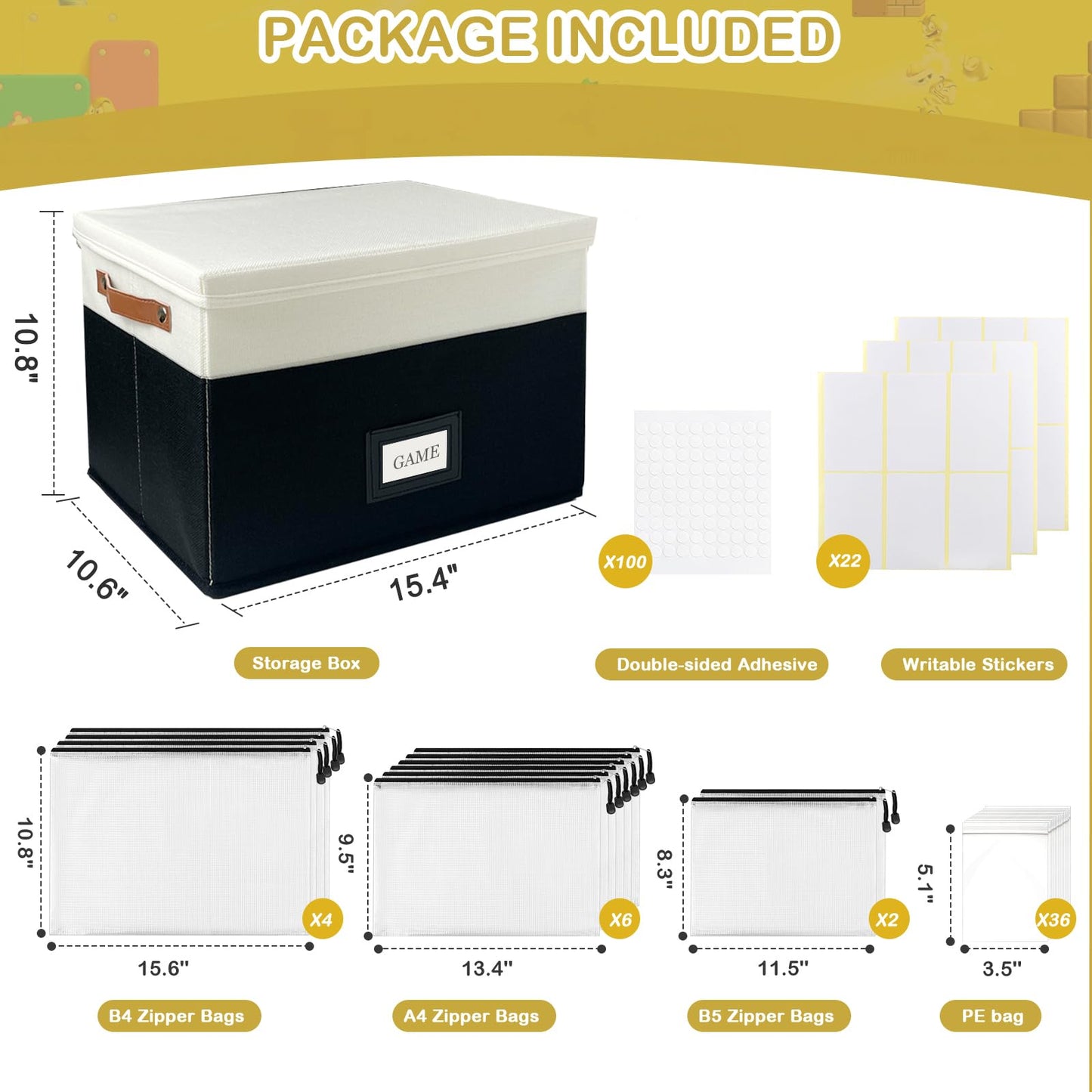 HLWGOG Board Game Storage, Board Game Organizer with 12pcs Zipper Bags and Writable Stickers, Board Organizers Storage with Lid for Office Supplies, Puzzles, Video Game, Craft Product,2pcs