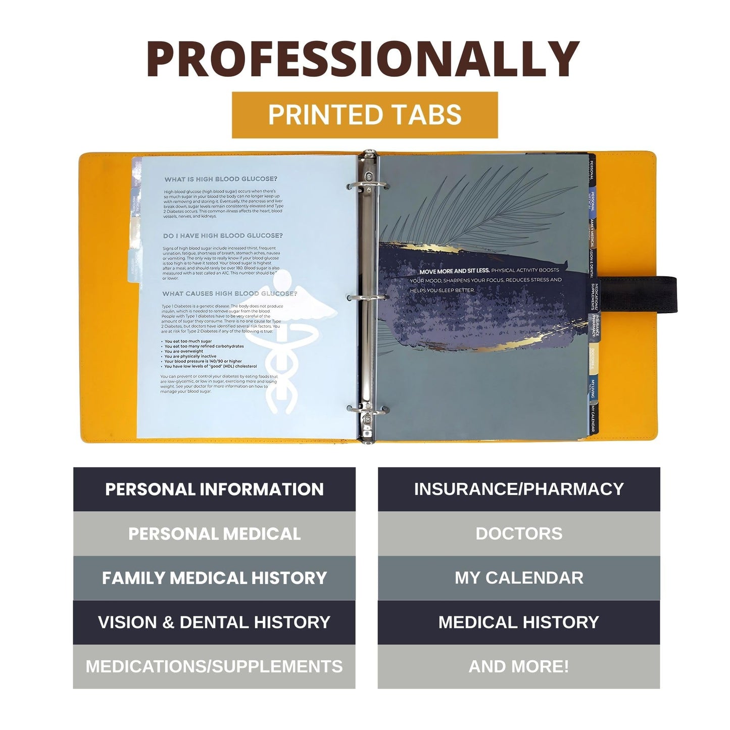 Performore My Health Journal Medical Records Organizer, Professionally Printed Tabs in a 3-Ring Binder, Medical Record Book for Patients, Caregivers and Family