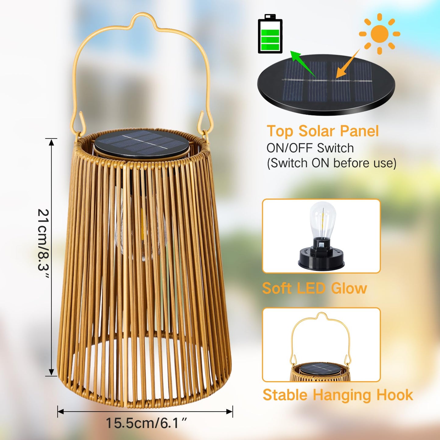 OUTONLIFE 2 Pack Solar Lanterns Outdoor Waterproof, Hanging Rattan Woven Solar Lights with Auto On/Off, Decorative Gifts for Garden, Yard, Patio, Tree, Porch, Lawn, Pathway & Outside Tabletop Decor