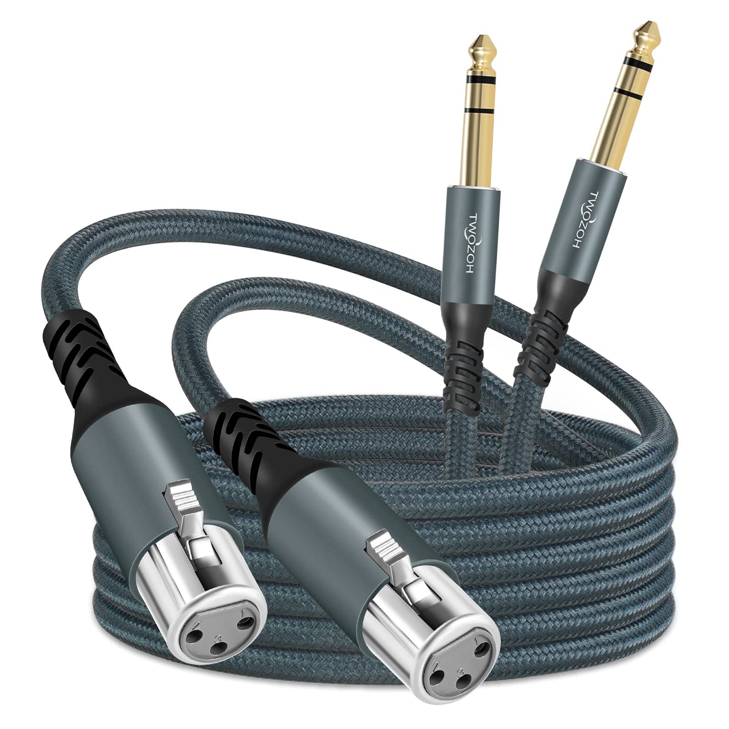 Twozoh XLR Female to 1/4 Inch (6.35mm) TRS Cable 5M / 15FT 2 Pack, Braided Quarter inch Stereo Jack Balanced to XLR Microphone Cable (Professional/HiFi)