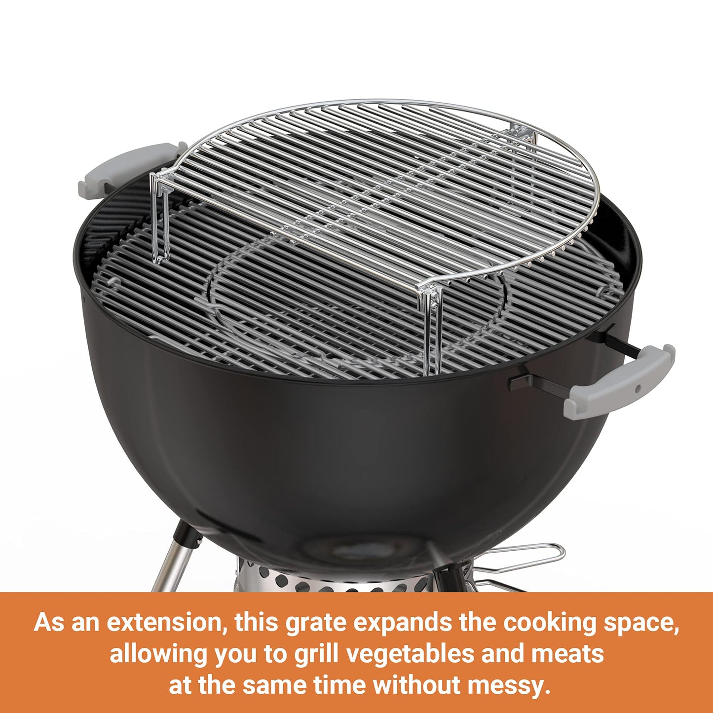 Onlyfire Stainless Steel Grill Expander Cooking Grate Fits for Charcoal Kettle Grills like Weber,Char-Broil and Ceramic Grills like Large Big Green Egg,Kamado Joe Classic,Pit Boss,Louisiana