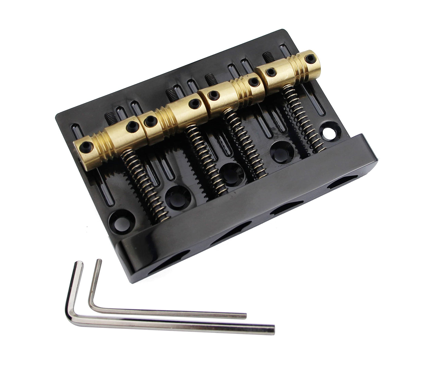 Guyker 4 String High Mass Bass Bridge with Vintage CNC Machined Brass Saddles Tailpiece Replacement for Jazz Electric Bass (GB403, black)