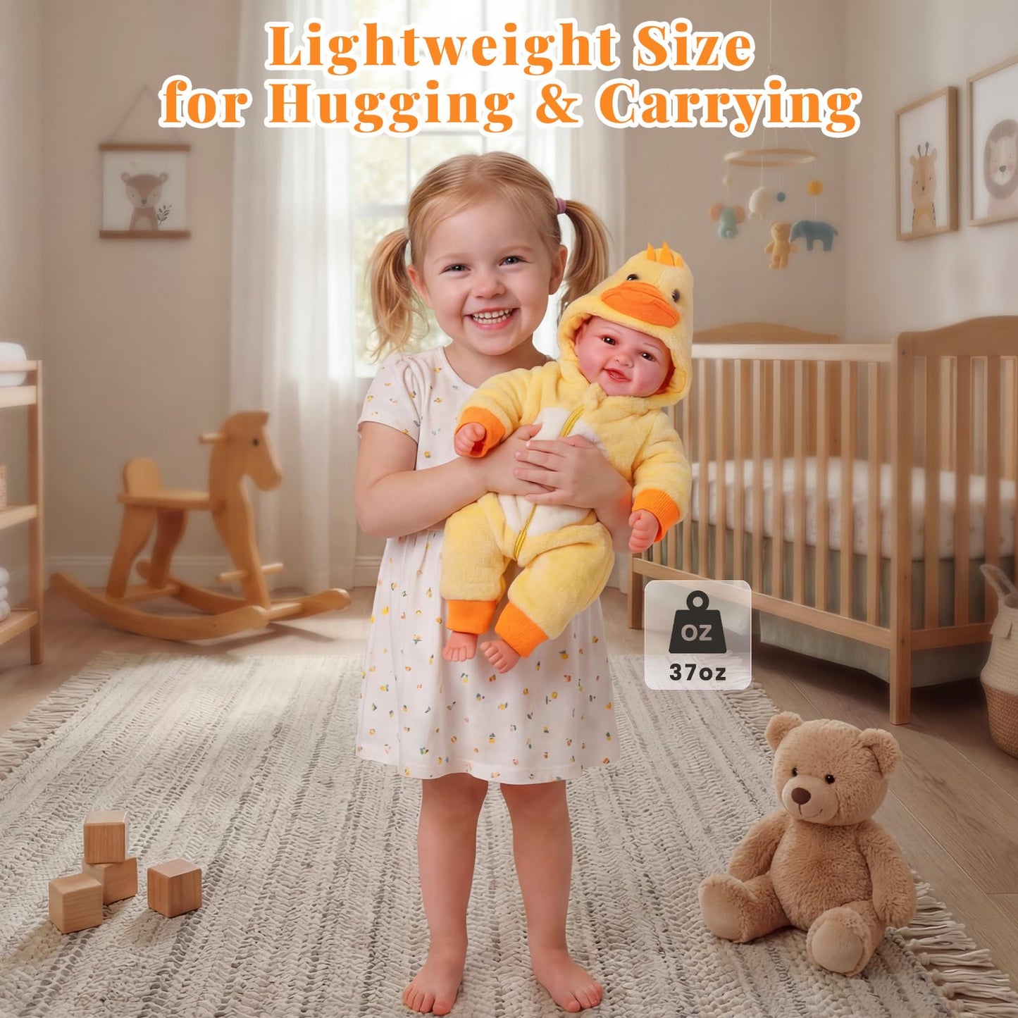 BABESIDE Lightweight Baby Doll Set – 15" Realistic Soft Doll for Girls, Easy to Carry & Hug – Pretend Play & Gift