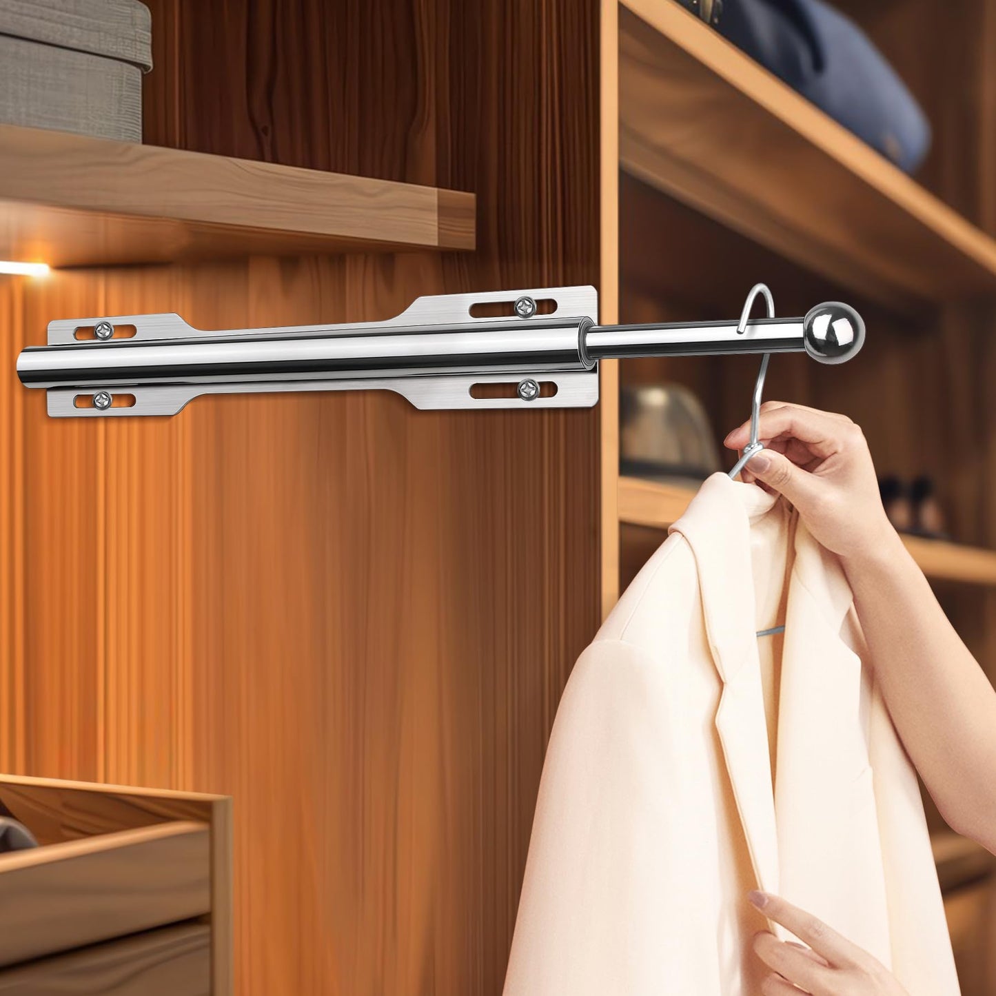 FIRJOY Valet Rod for Closet Pull Out (Chrome)