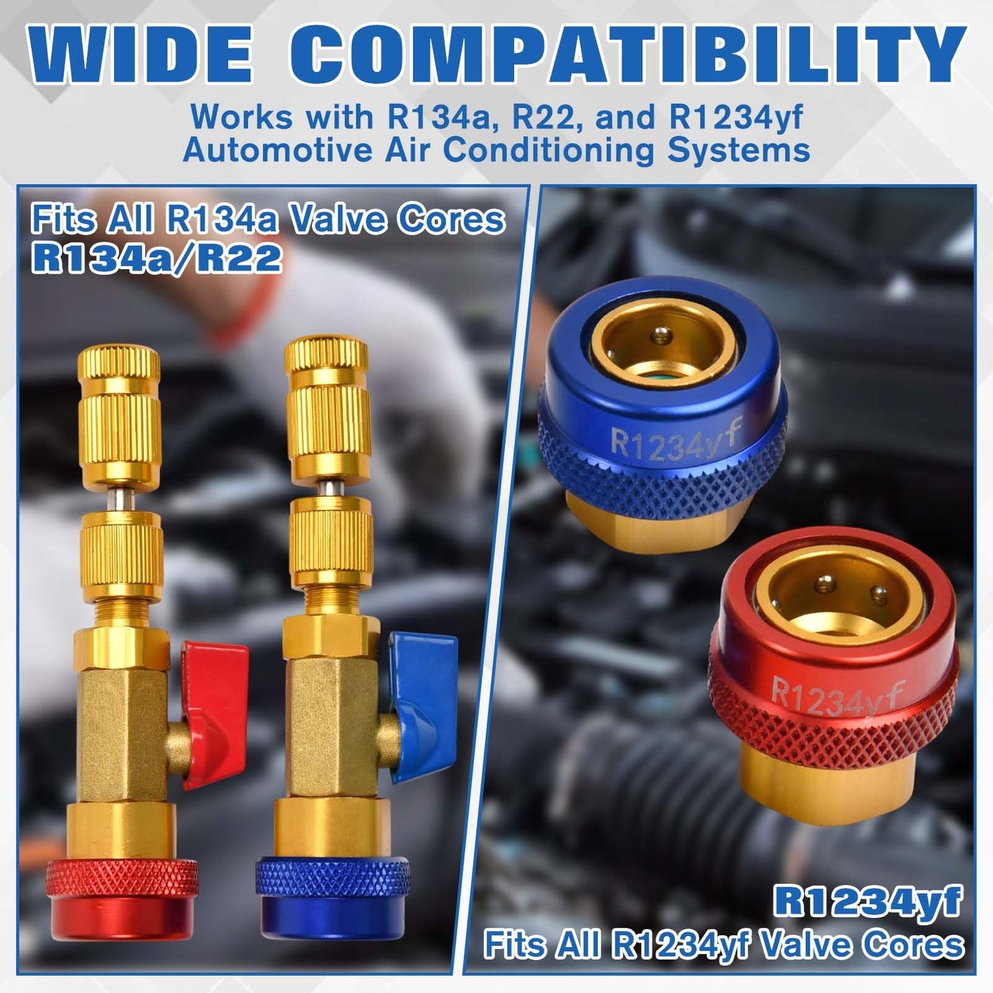LEONTOOL AC Valve Core Removal Tool, R134a R1234yf R22 High Low Pressure Valve Core Quick Remover Installer Tool Set for Automotive Refrigerant Air Conditioning System Standard JRA and Schrader Valves