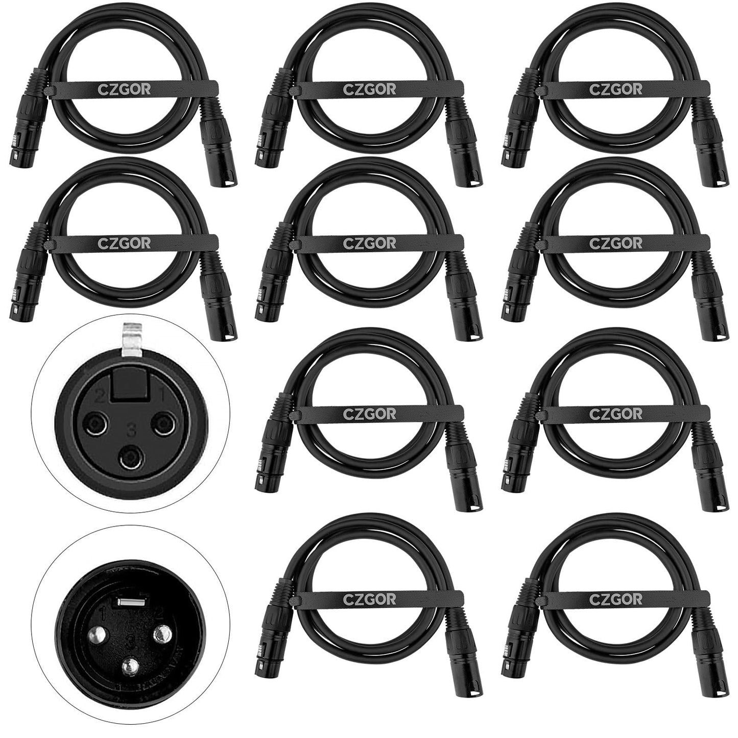 Flexible DMX Cables, 3.9FT/1.2M 3-Pin XLR Male to Female for Lighting Signal Connection, Input & Output Wire (10pcs)