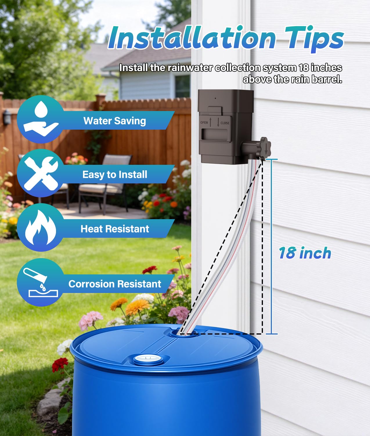 2026 Upgraded Rain Barrel Diverter Kit, Rainwater Collection System for 2''x3'' & 3''x4'' Downspout, Gutter Diverter for Rain Barrel with Enhanced Water Capacity, Filter, Adjustable Valve, Brown