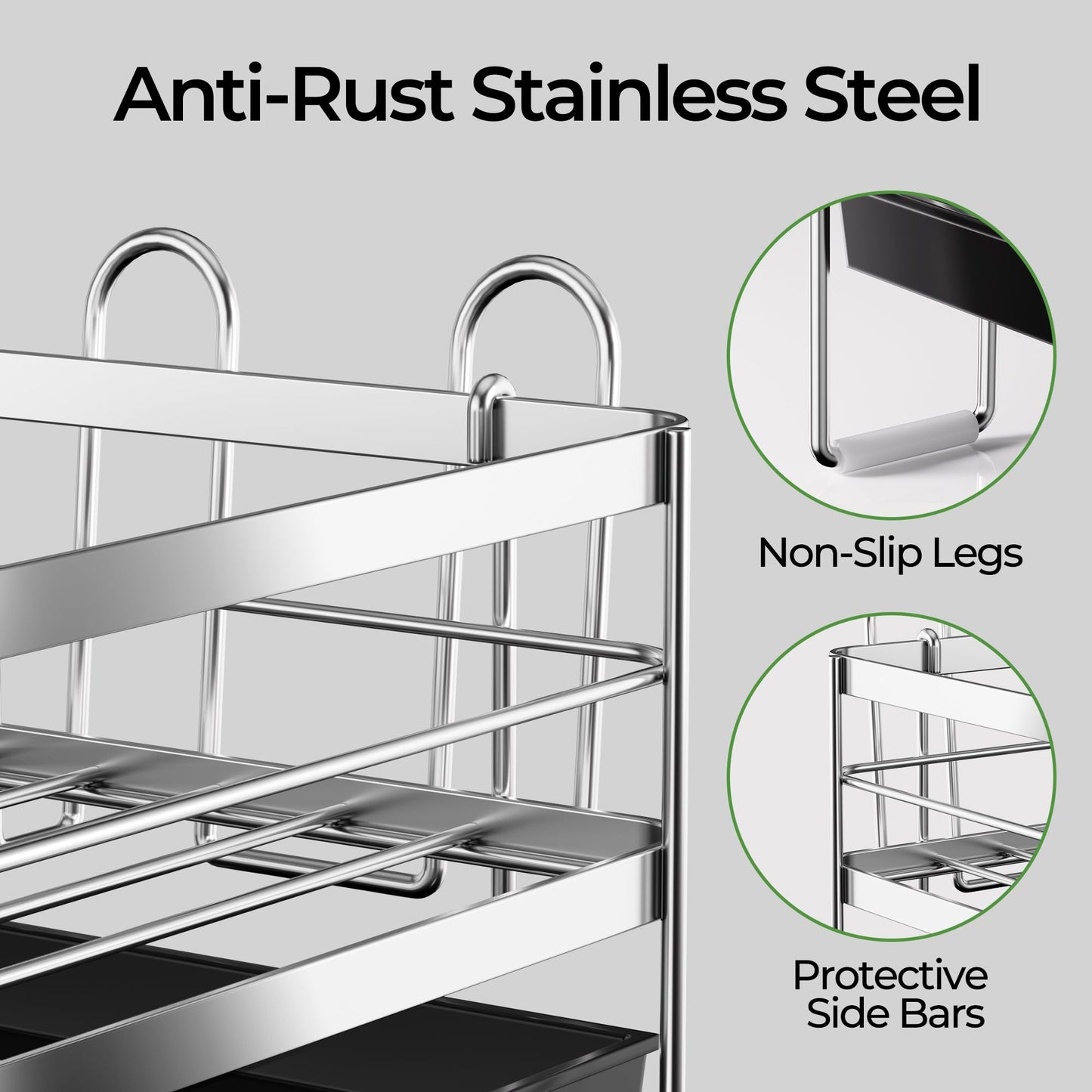 Large Dish Drying Rack, Expandable Dish Rack, Stainless Steel Anti-Rust Dish Racks for Kitchen Counter, Multifunctional Dish Drainer with Utensil Holder & Cup Holder, 13.4"-28.7" L x 11.8" W (1 Tier)