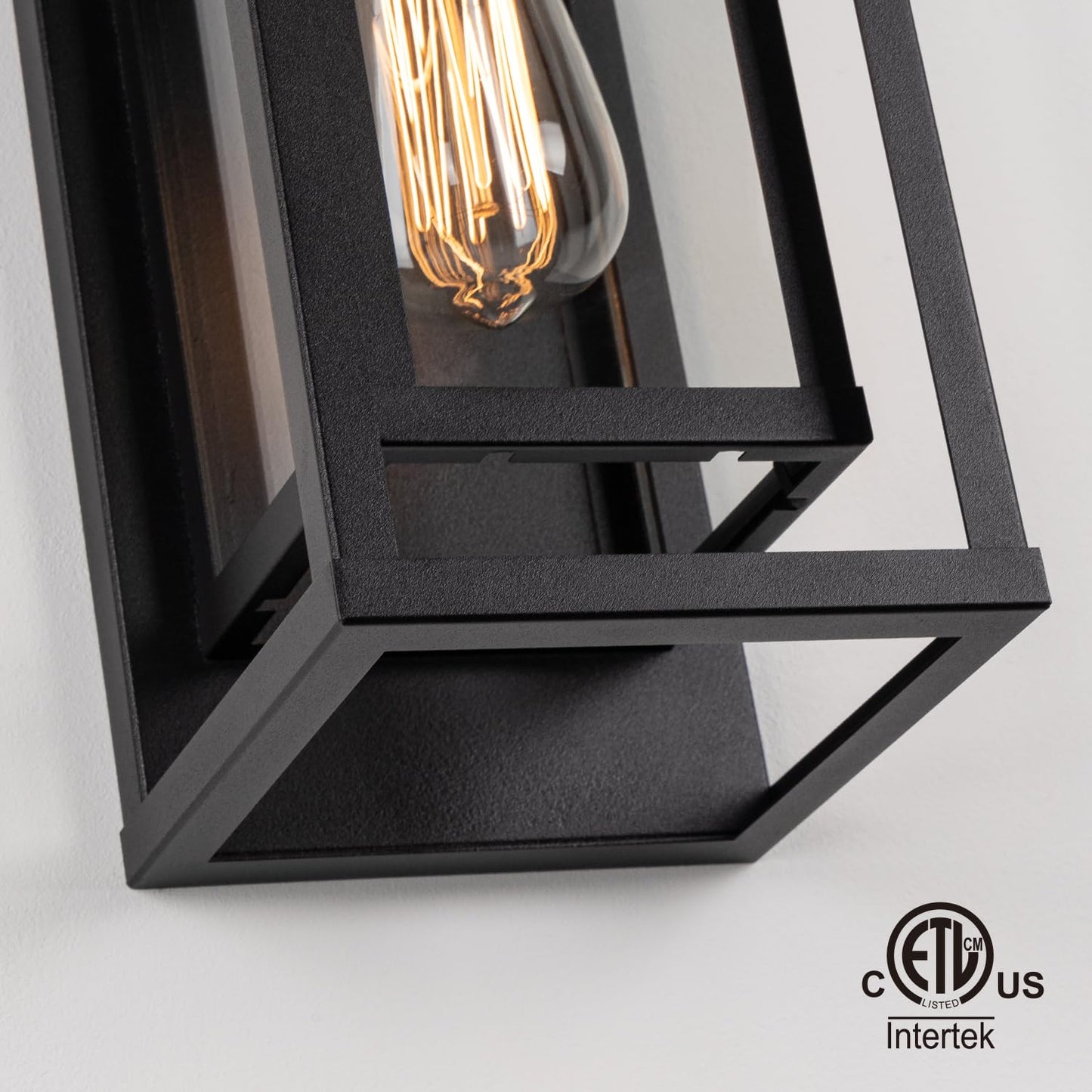 mirrea 14" Dusk to Dawn Outdoor Wall Sconce 1 Light in Matte Black Rectangular Metal Frame and Clear Glass Shade Waterproof Porch Light Patio Light
