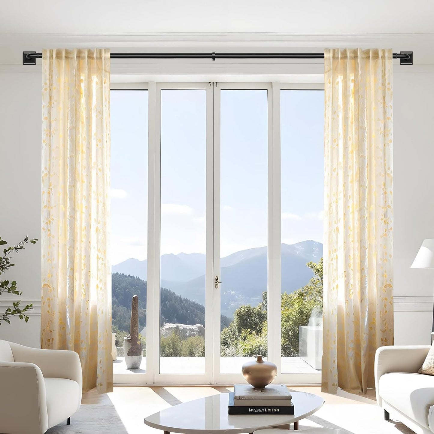 Black Curtain Rods for Windows 48-90Inch(4-7.5ft）Heavy Duty Wrap Around Blackout Curtain Rods,Adjustable Room Darkening Drapery Rod for Bedroom, Living Room, Sliding Door & Outdoor Patio