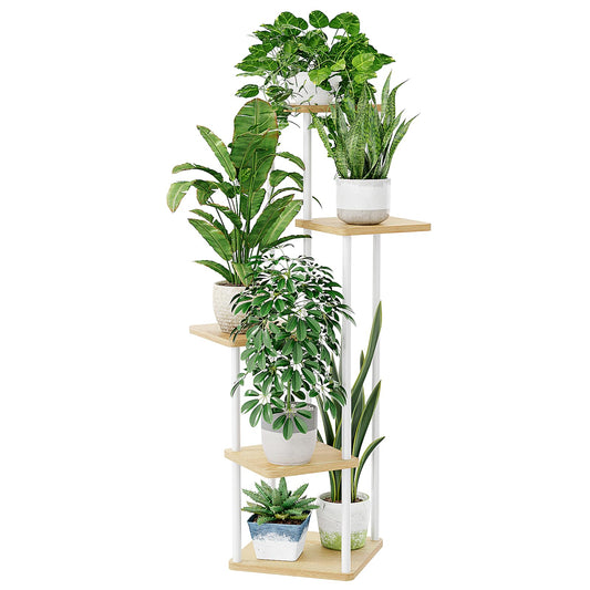 Bamworld Corner Plant Stand Indoor, Tall Metal Plant Shelf for Multiple Plants, 5 Tier Flower Stand for Patio Garden Balcony Living Room Bedroom(White)
