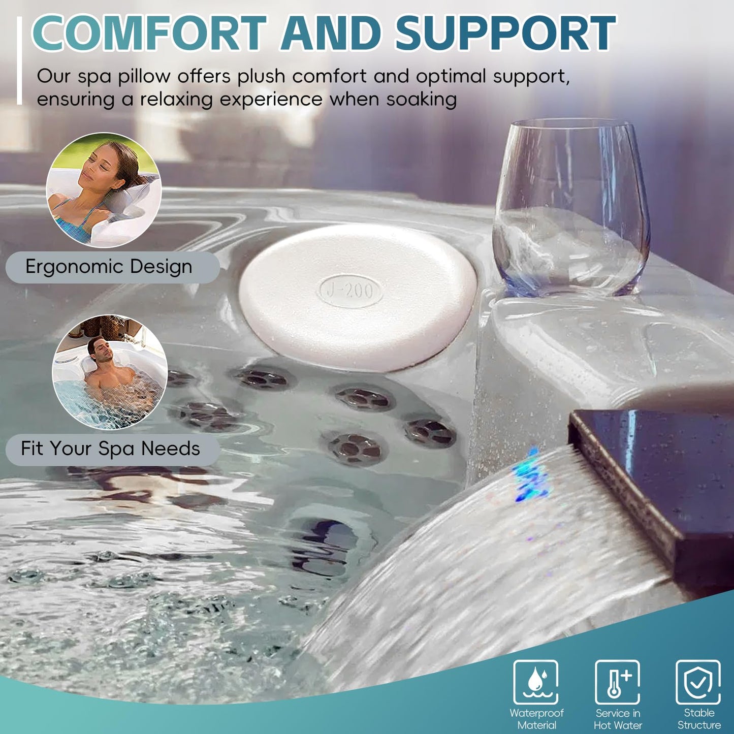 2 Pack 2472-828 Oval Spa Pillow for 2008+ Jacuzzi J-200 Series Hot Tubs J-230 J-235 J-245 J-270 J-275 J-280 Hot Tub Headrest Replacement Pillow