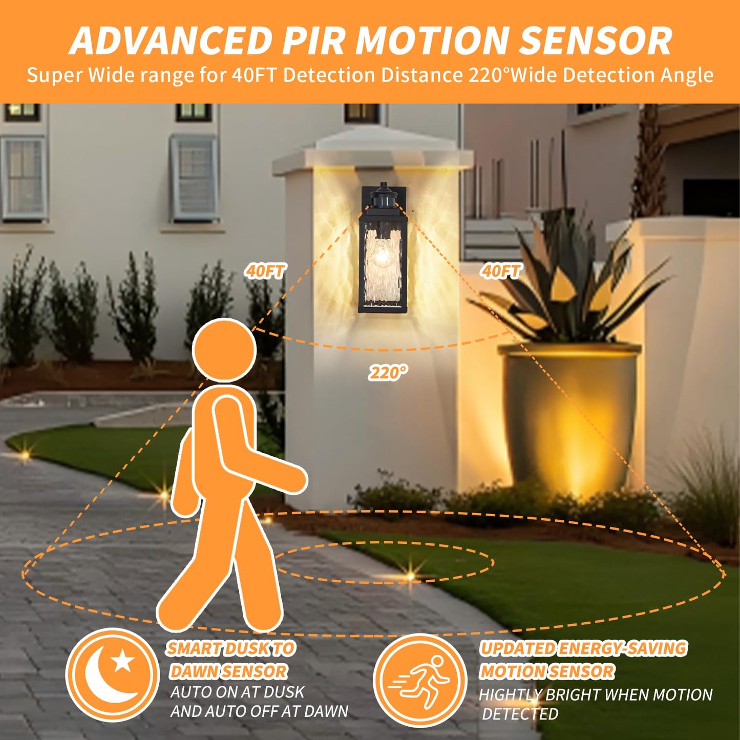 MDENLT 2 Pack Motion Sensor Outdoor Wall Lights,Updated Dusk to Dawn Outdoor Lighting, Exterior Light Fixtures Wall Mount,Waterproof Porch Light Outside Lights for House