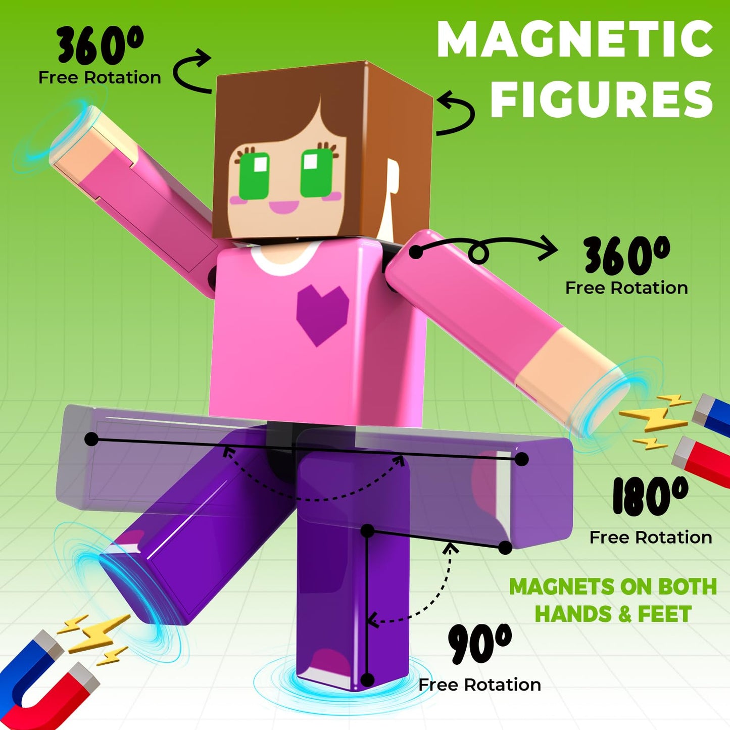 20 PCS Magnetic Action Figures Playset - Magnetic Building Blocks, Magnet Cubes and Rotatable Figures Character Toys for Kids, STEM Toys, Christmas Birthday Gift for 3+ Year Old Boys Girls