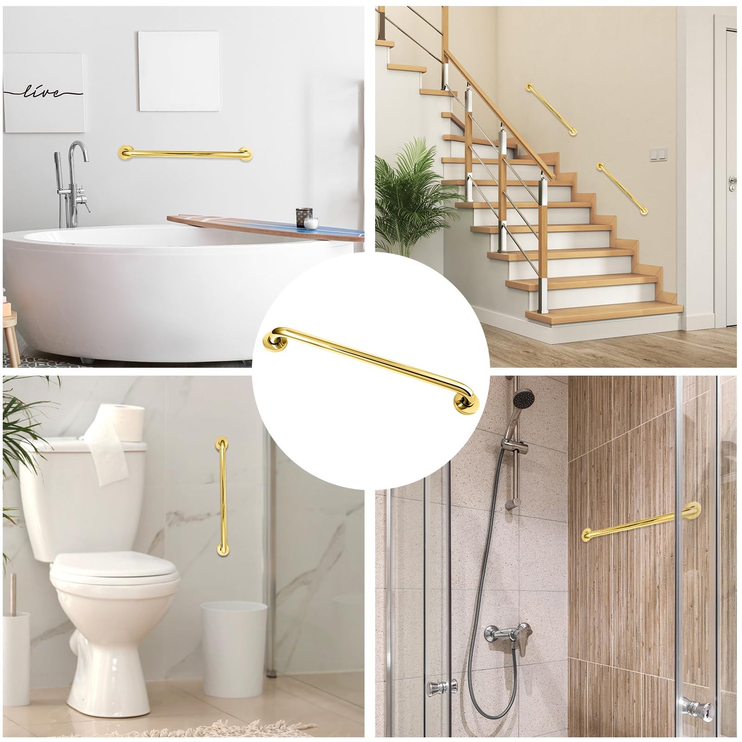Tatuo 4 Pack Showers Grab Bars for Bathtubs 304 Stainless Steel Bathroom Safety Handrails Anti Slip Handles Grab Bars for Elderly, Senior, Pregnant(Gold, 25 Inch)