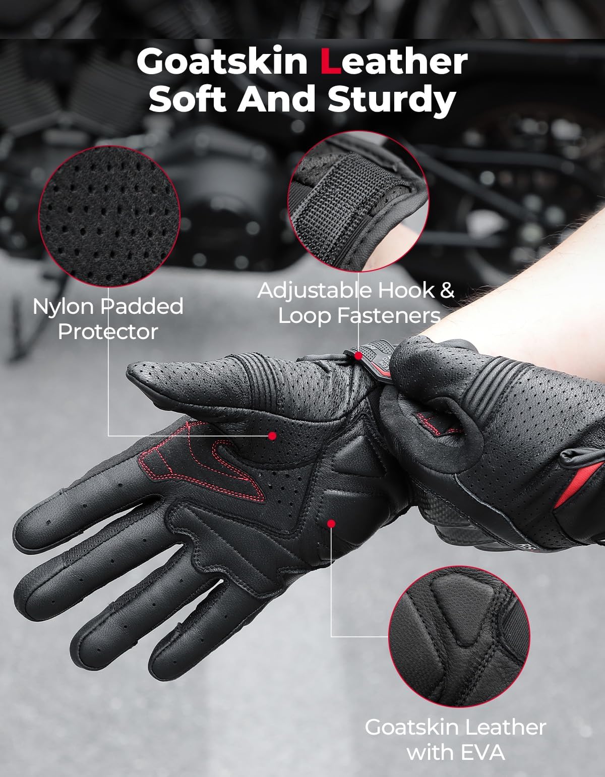 KEMIMOTO Sheepskin Leather Motorcycle Gloves for Men, Motorcycle Gloves for Motorcross Motorbike Dirt Bike Bicycle Racing ATV UTV