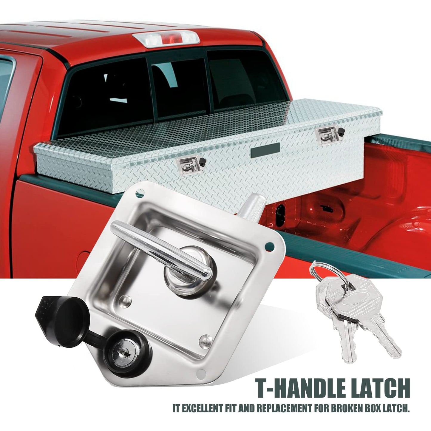 Zreneyfex Trailer Door Latch T-Handle Lock Latch Stainless Steel with Gasket and Keys for RV Camper Truck Toolbox (2)