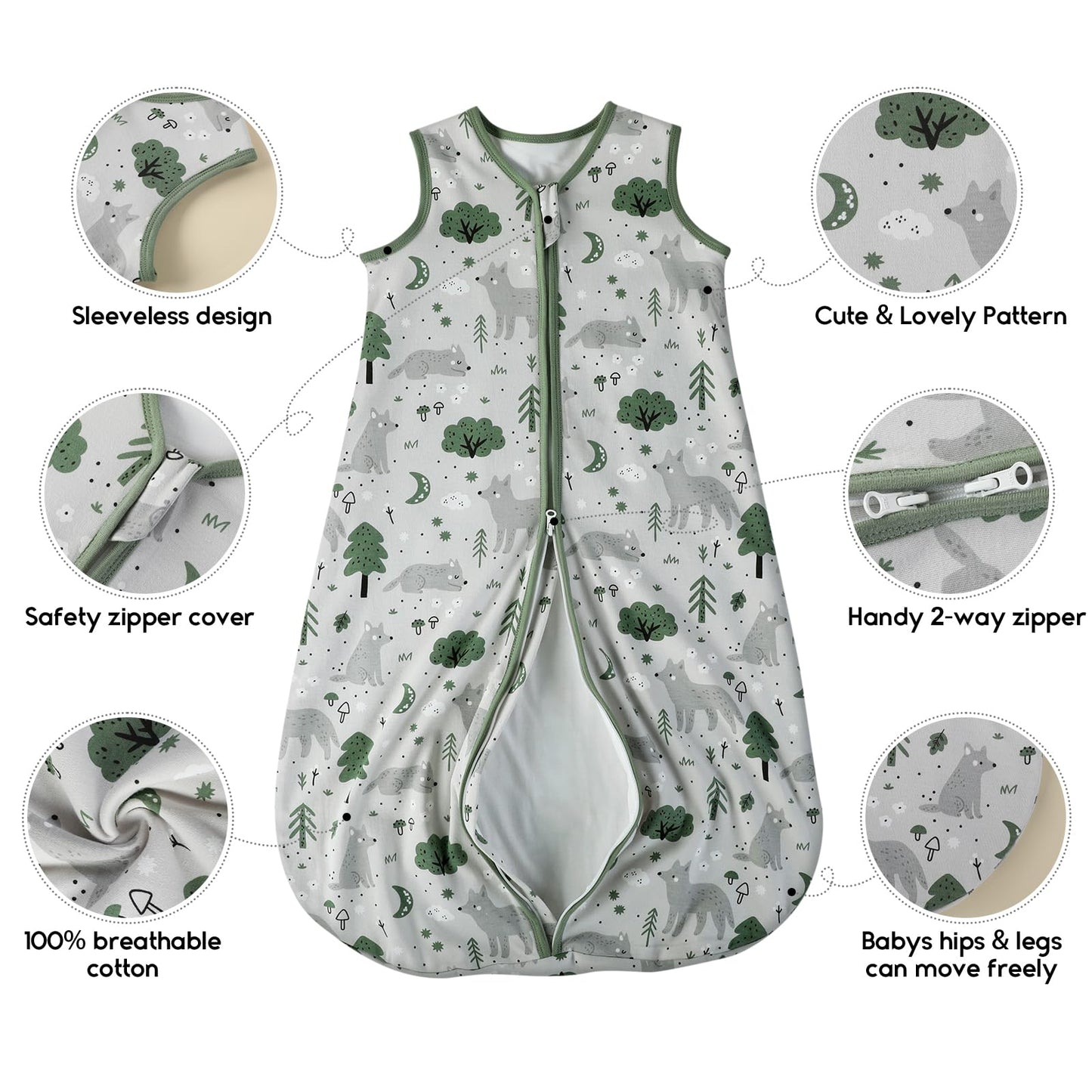 Yoofoss Baby Sleep Sack 6-12 Months TOG 1.0 Baby Wearable Blanket, 2 Pack 100% Organic Cotton Infant Toddler Sleeping Sack 2-Way Zipper Lightweight Sleepsack