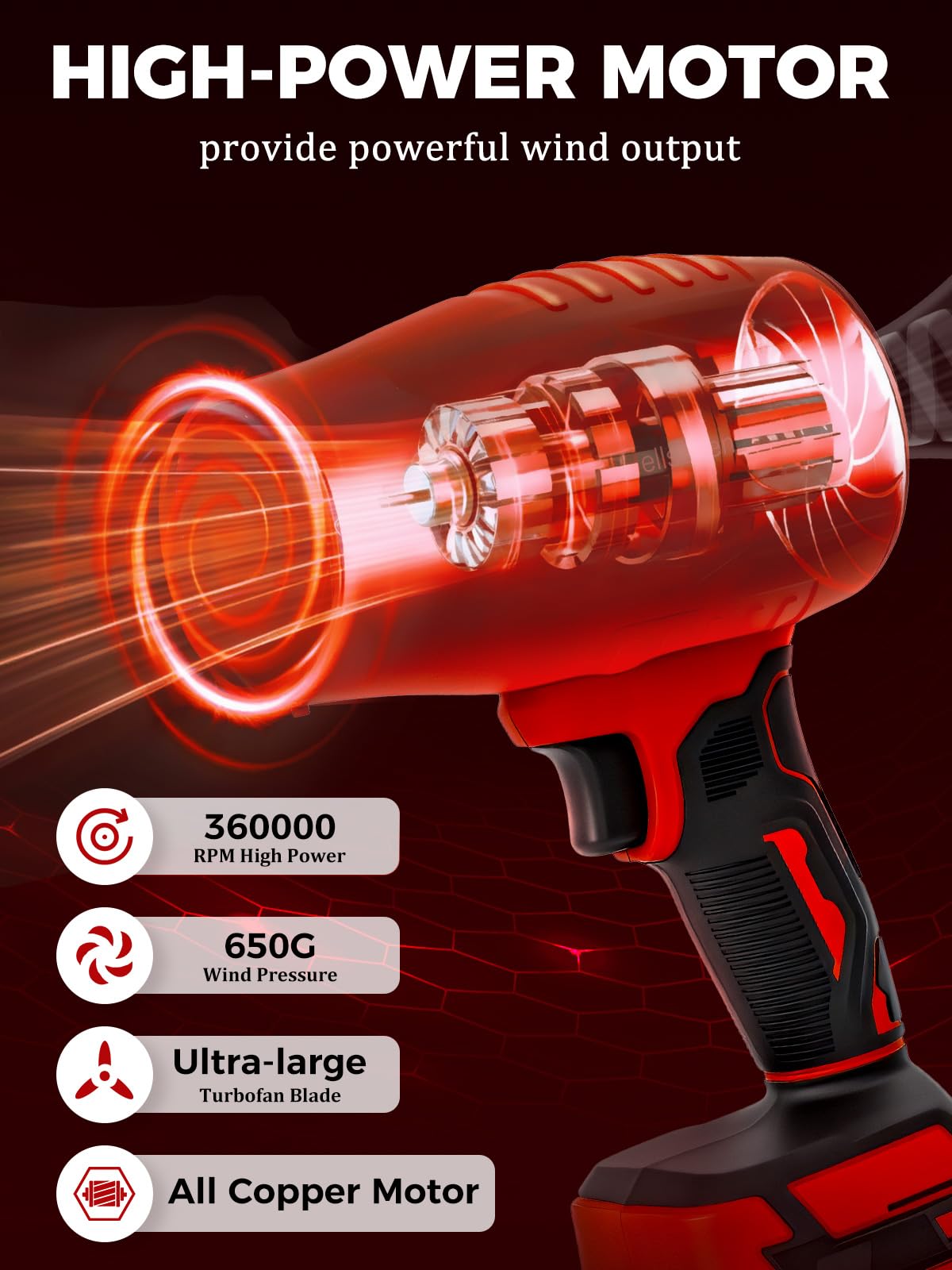 Cordless Leaf Blower with 2 Batteries and Charger Included，Handheld Leaf Blowers for Patio Cleaning, Lawn Care, Blowing Leaves and Dust, Red