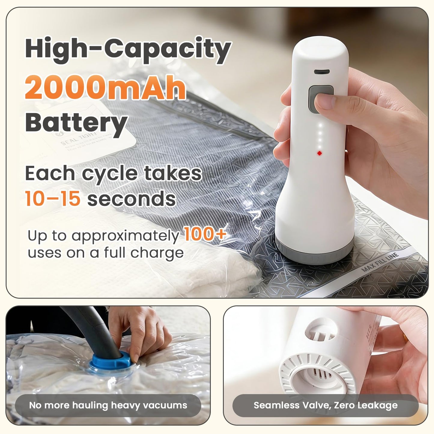 AURYAO 2026 Update 18 Pack Vacuum Bags for Travel 2000mAh Pump 1.5s Start Reusable Vacuum Bags for Clothes Space-Saving Organizer for World Cup Soccer Fan Match Day Luggage