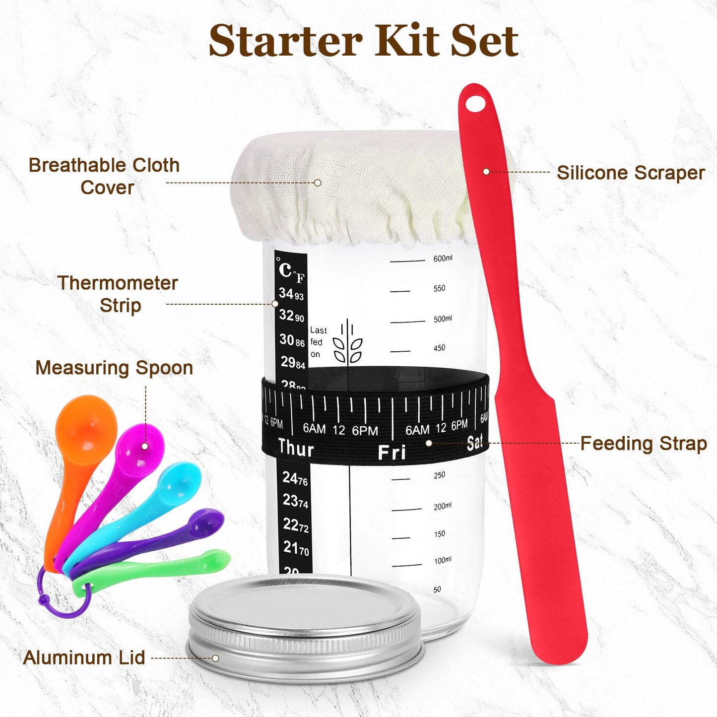SHANNA Sourdough Bread Starter Kit, 15pcs Sourdough Tools, Round and Oval Banneton Proofing Basket, Home Bread Proofing Basket, Sourdough Kit for Beginners and Bakers (15PCS)