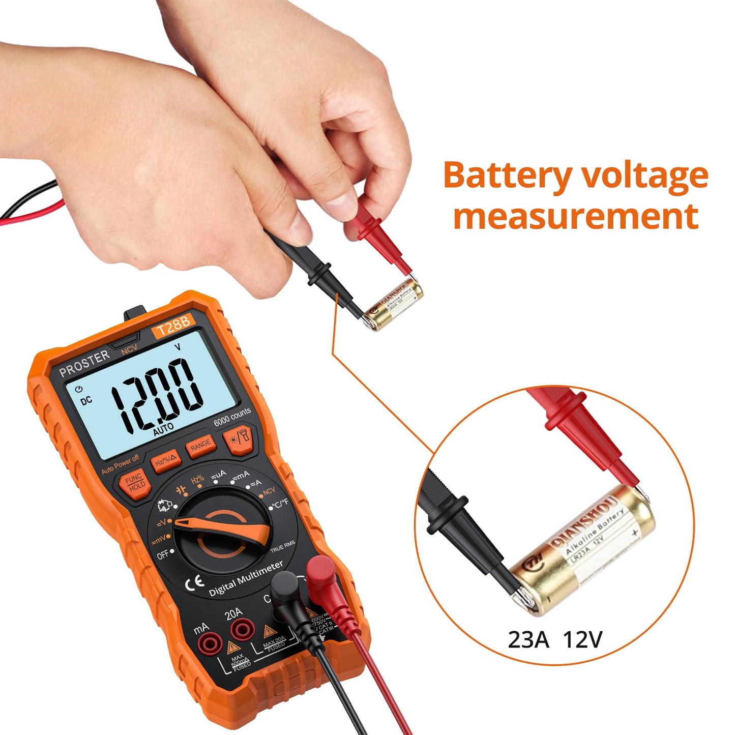 Proster Digital Multimeter 6000 Counts TRMS Auto Range NCV Detector DC AC Voltage Current Meter Temperature Capacitance Resistance Diode Continuity Tester