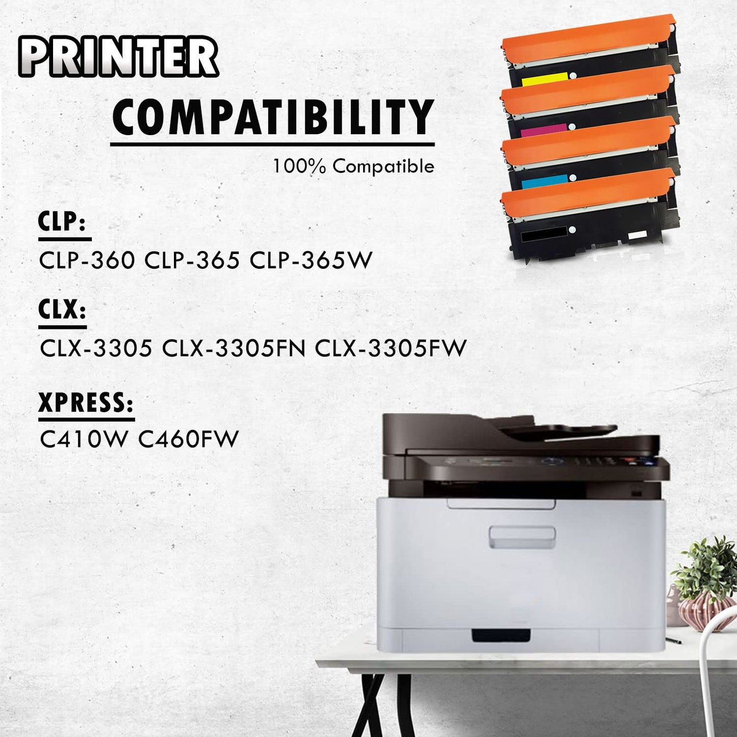 1 Set of 4 Inkfirst Compatible Toner Cartridges Compatible with Samsung CLT-K406S CLT-C406S CLT-M406S CLT-Y406S CLP-365 CLP-360 CLP-365 CLP-365W CLX-3305 CLX-3305FN CLX-3305FW Xpress C410W C460FW