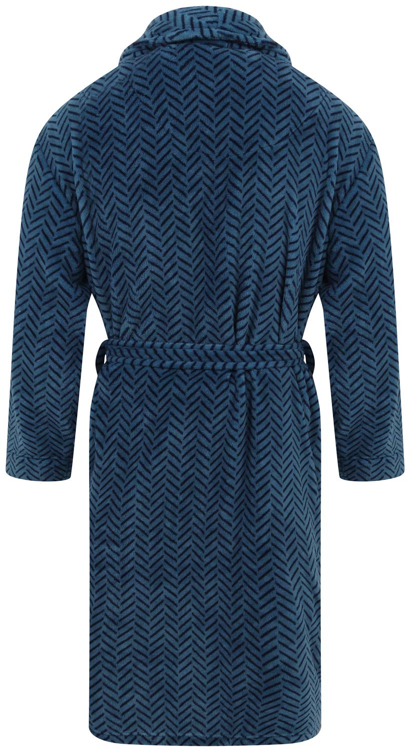 John Christian Men's Blue Herringbone Fleece Robe, Blue Herringbone, Large