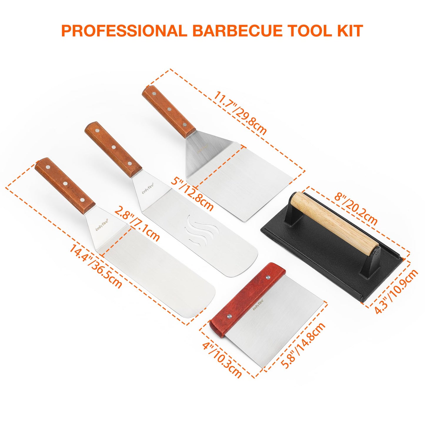 only fire Professional Barbecue Tool Kit Grill Griddle Tools Flat Top Griddle Accessories for Camping, Outdoor Hibachi, Backyard-Set of 5