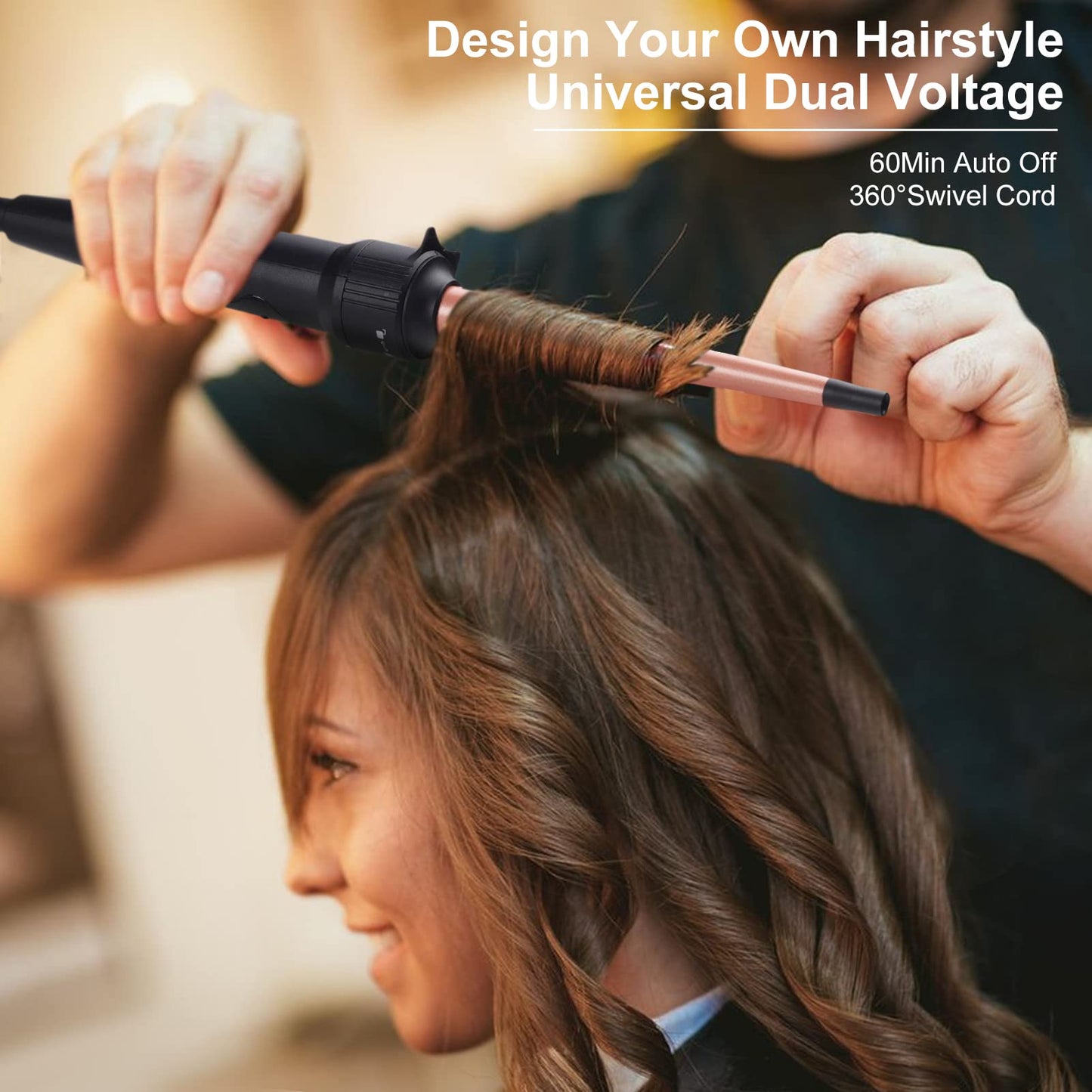 5 in 1 Curling Wand Iron Set - EMOCCI PRO Instant Heat Long lasting Hair Waver Iron Straightener and Curler 2 in 1 with 5 Interchangeable Ceramic Tourmaline Barrels for All Curly and Wavy Hairstyle