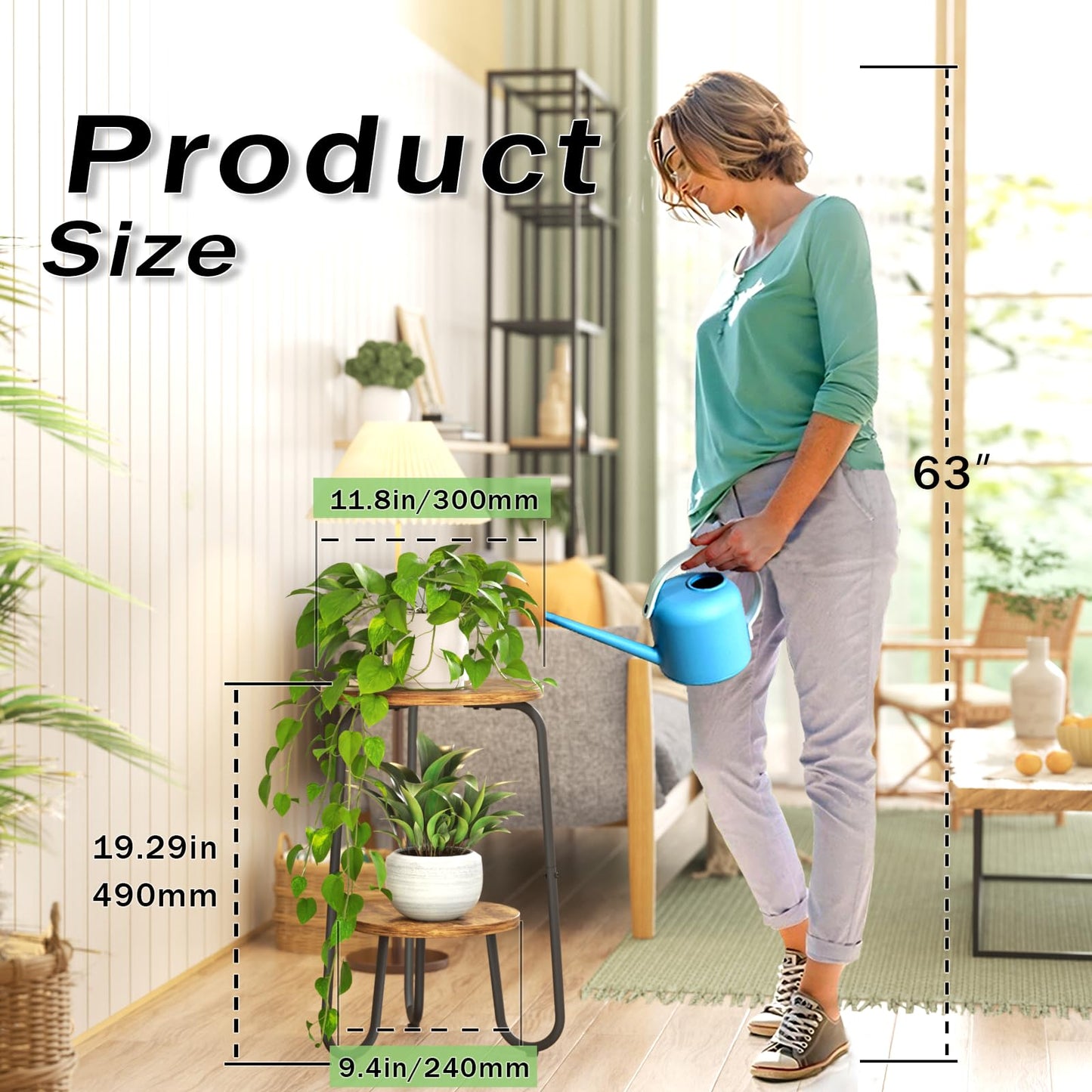 REFGY 2 Tier Wood Plant Stand Indoor, Small Round Flower Pot Stand, 19.6" Tall Single Plant Holder for Living Room, Balcony, Rustic Brown End Side Table（Rustic Brown）