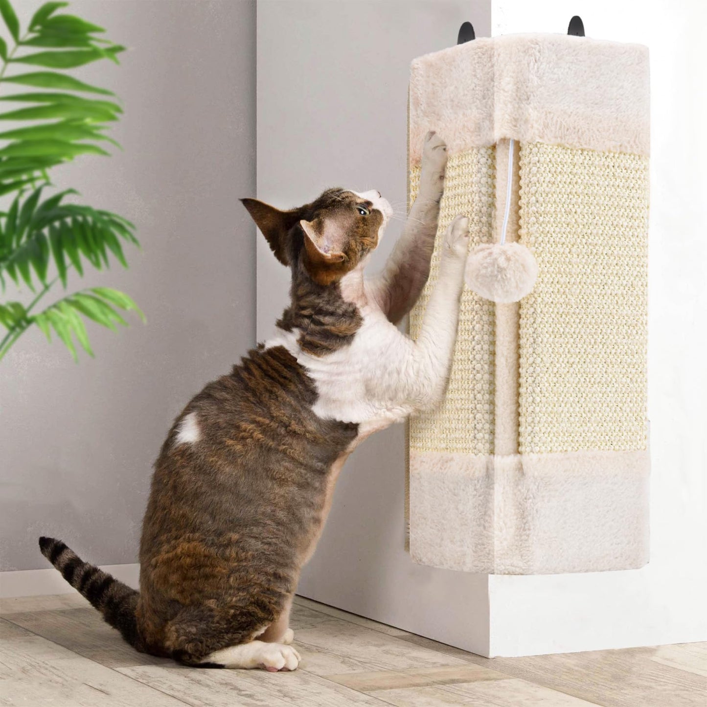 LIFLIX 2PCs Wall Mounted Cat Scratcher Corner, Sisal Cat Scratching Pad with Hanging Ball, Indoor Scratch Furniture Protector, 44 x 21 x 2 cm