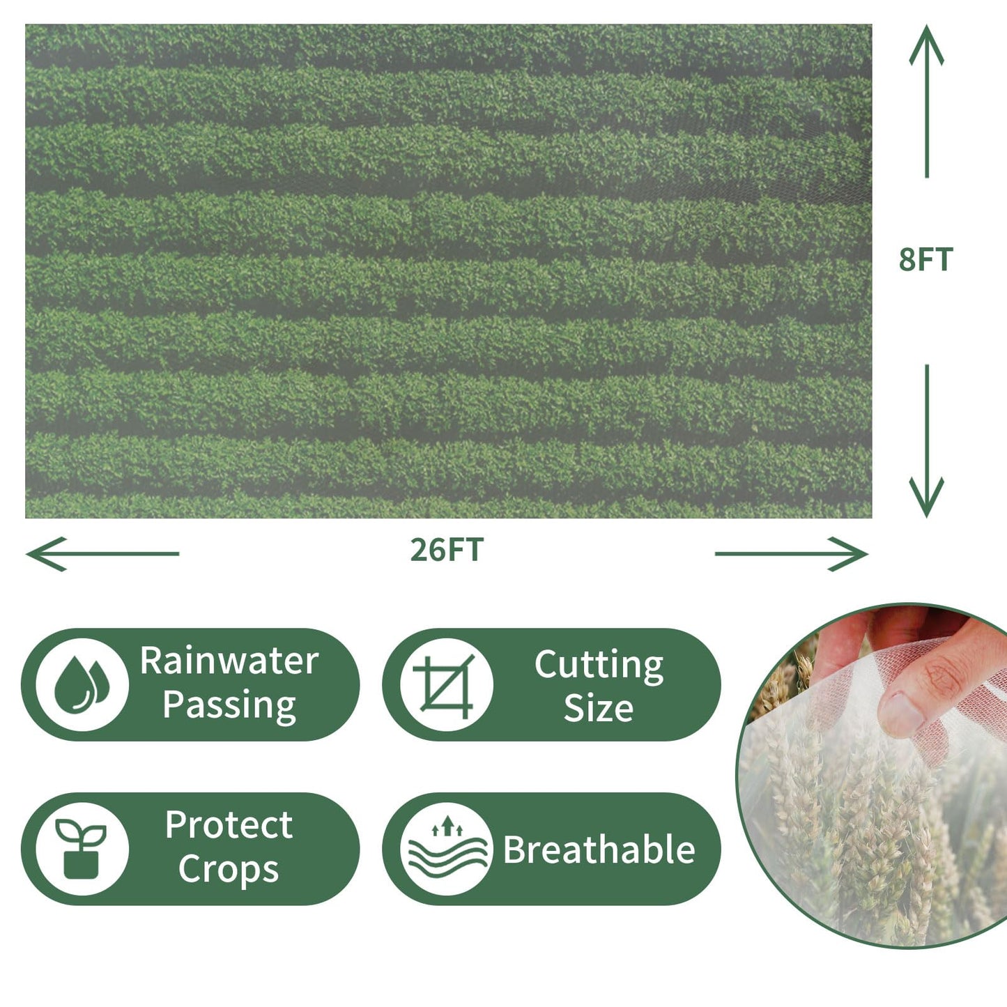 8 X 26 FT Garden Mesh Netting Kit, 6PC Garden Hoops for Row Cover, Garden Netting Kit for Raised Beds Outdoor, Garden Netting Mesh Hoop Grow Tunnel for Courtyard & Vegetable Garden