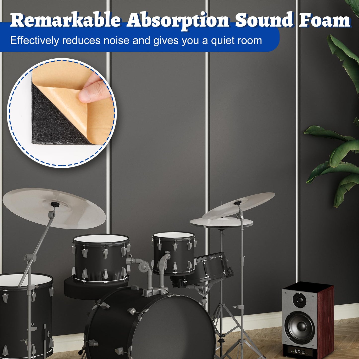 Wintcomfort 2 Pack High Density Self-adhesive Acoustic Foam, 12 x 71 Inches, 11.8 sqft Thicken Sound Proof Foam, Heat/Sound Insulation Roll Acoustic Treatment Foam for Home Office Recording Studio