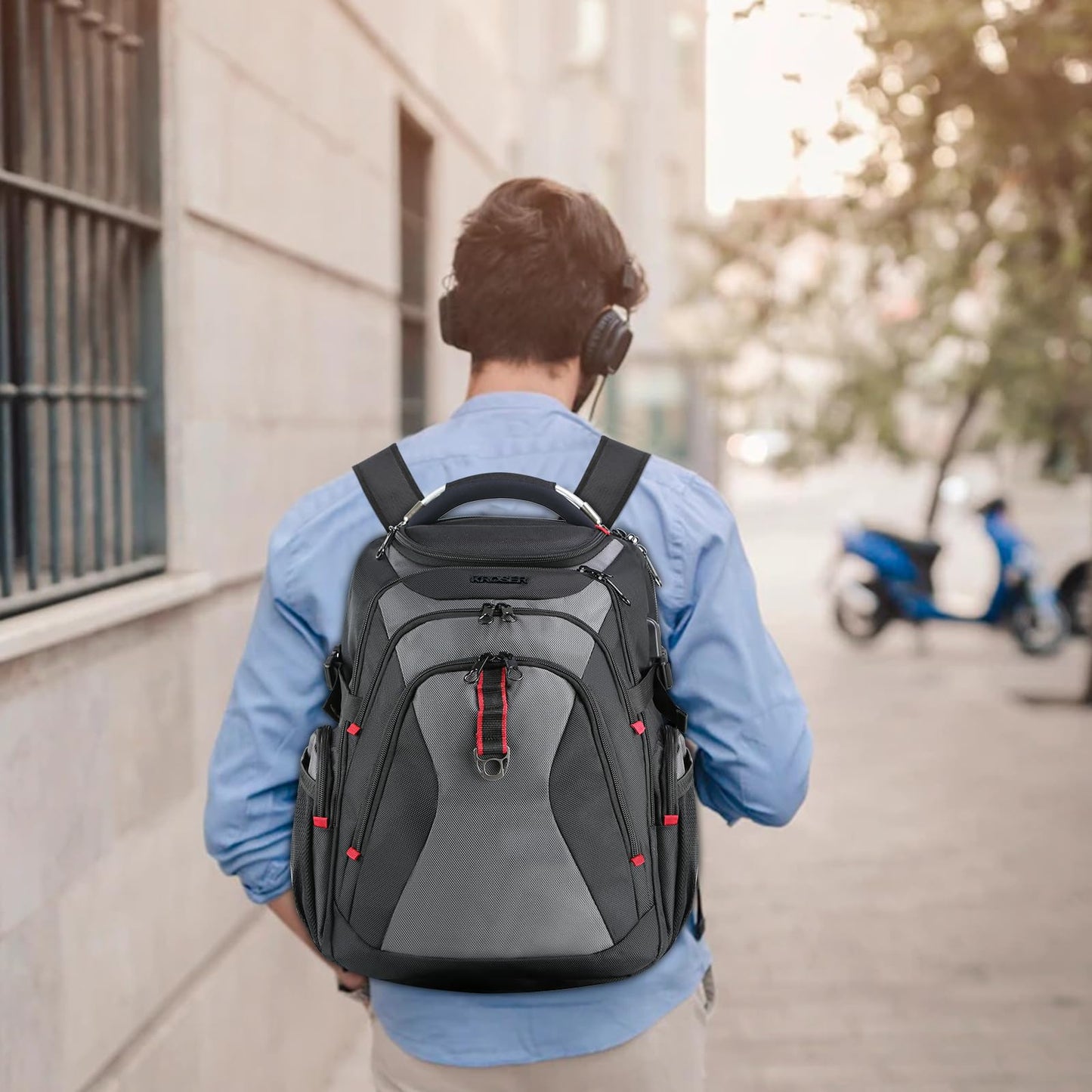 KROSER Hard Shell Travel Laptop Backpack, Water-Repellent Casual Daypack, Durable Business College Stylish Bag for Men and Women, 17.3 Inch ，Black Grey