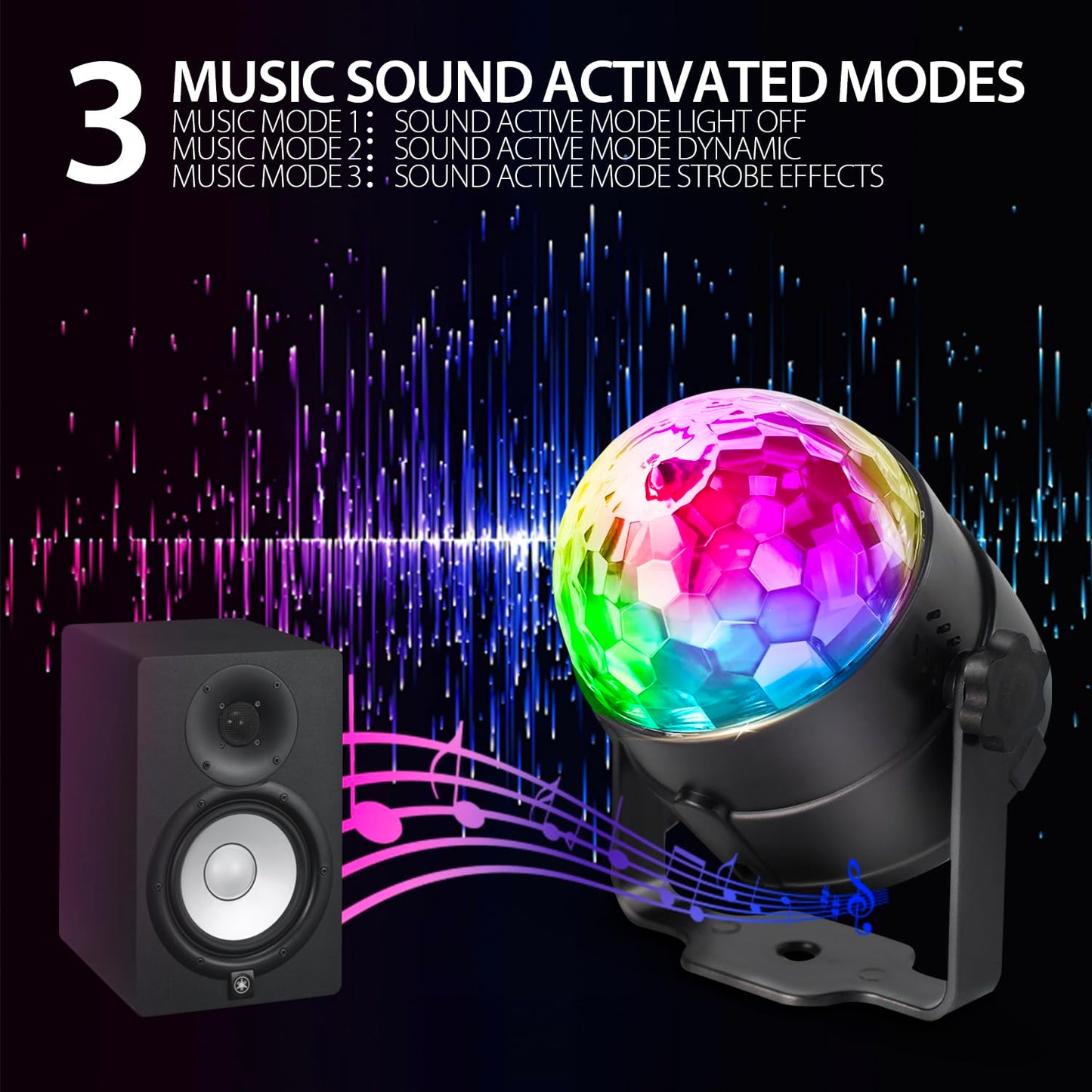 NEQUARE Disco Ball Party Lights-7 Colors DJ Disco Lights Led Strobe Lights Sound Activated with Remote Control for Karaoke, Festival Celebration Birthday Xmas Wedding Bar Club[3-Pack]