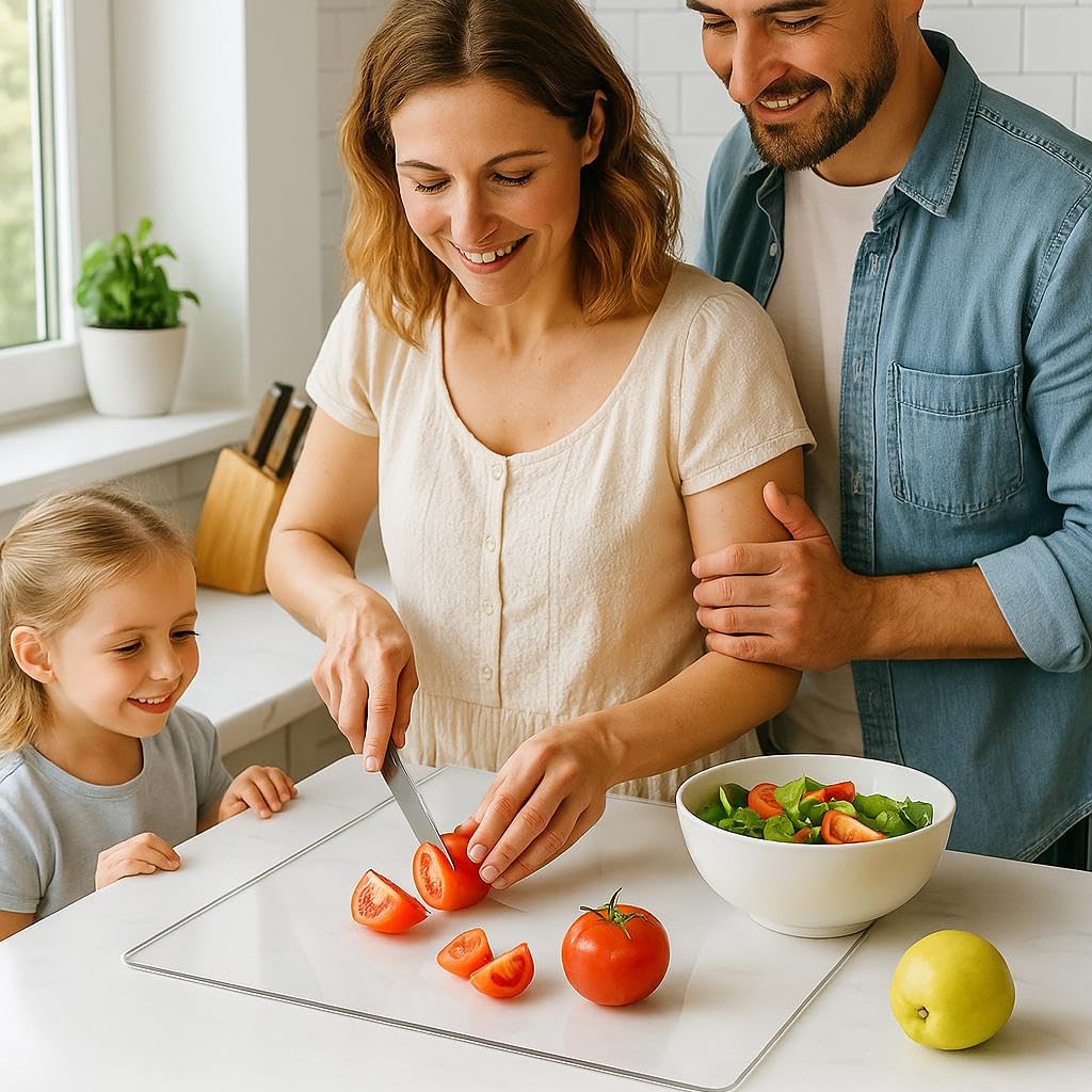 Acrylic Cutting Boards for Kitchen Countertop - Clear Cutting Boards with Counter Lip Non-Slip Cutting Board Counter Protector, Aesthetic Kitchen Decor, Great for Fruit, Bread, Veggies 16.1"x12.5"