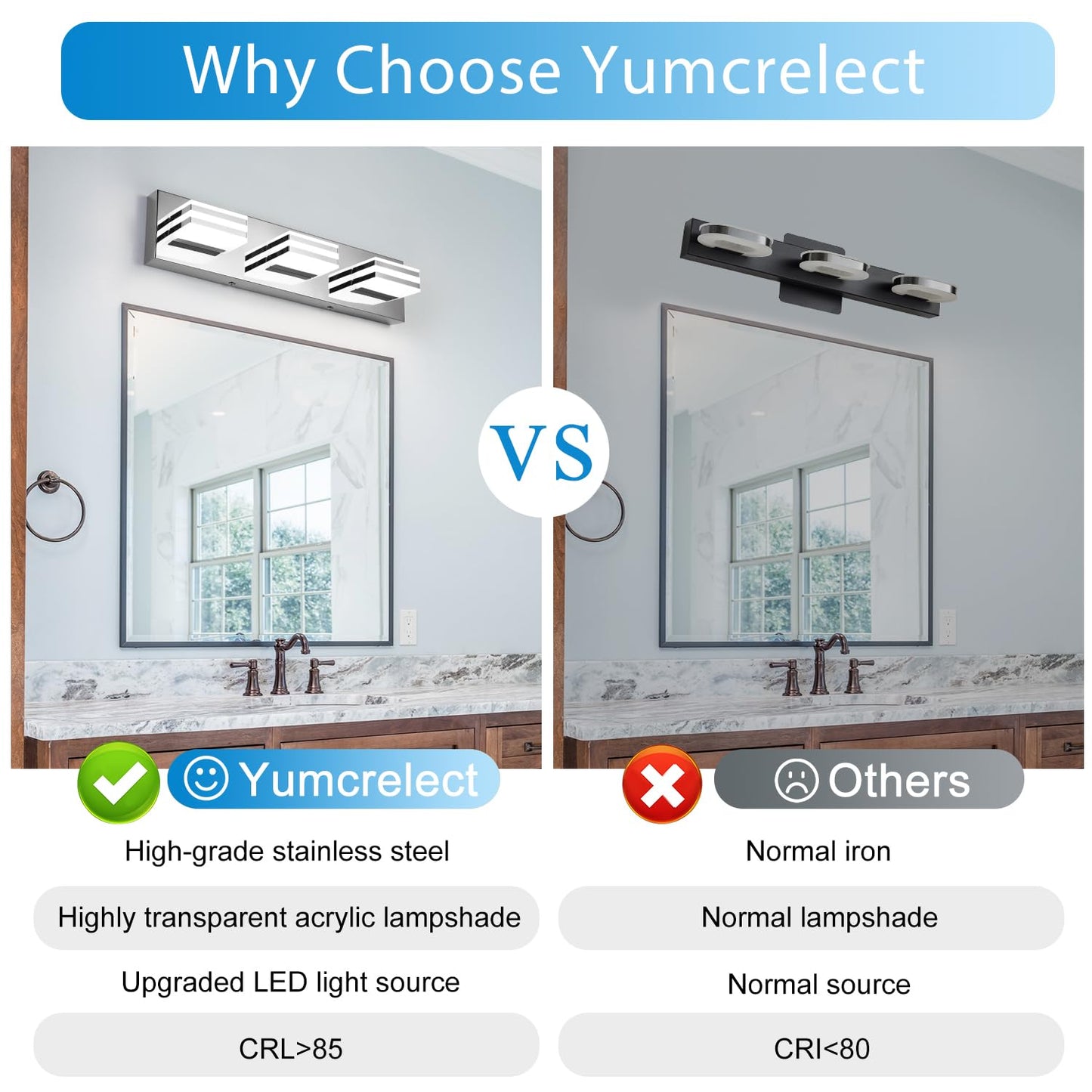 LED Vanity Lights 20in Bathroom Lights Fixtures Over Mirror 3 Light LED Lighting Fixture for Bathroom 18W Mirror Lighting Fixture Modern Bath Light Bar Chrome Bath Lamps 6000K Vanity Wall Scone