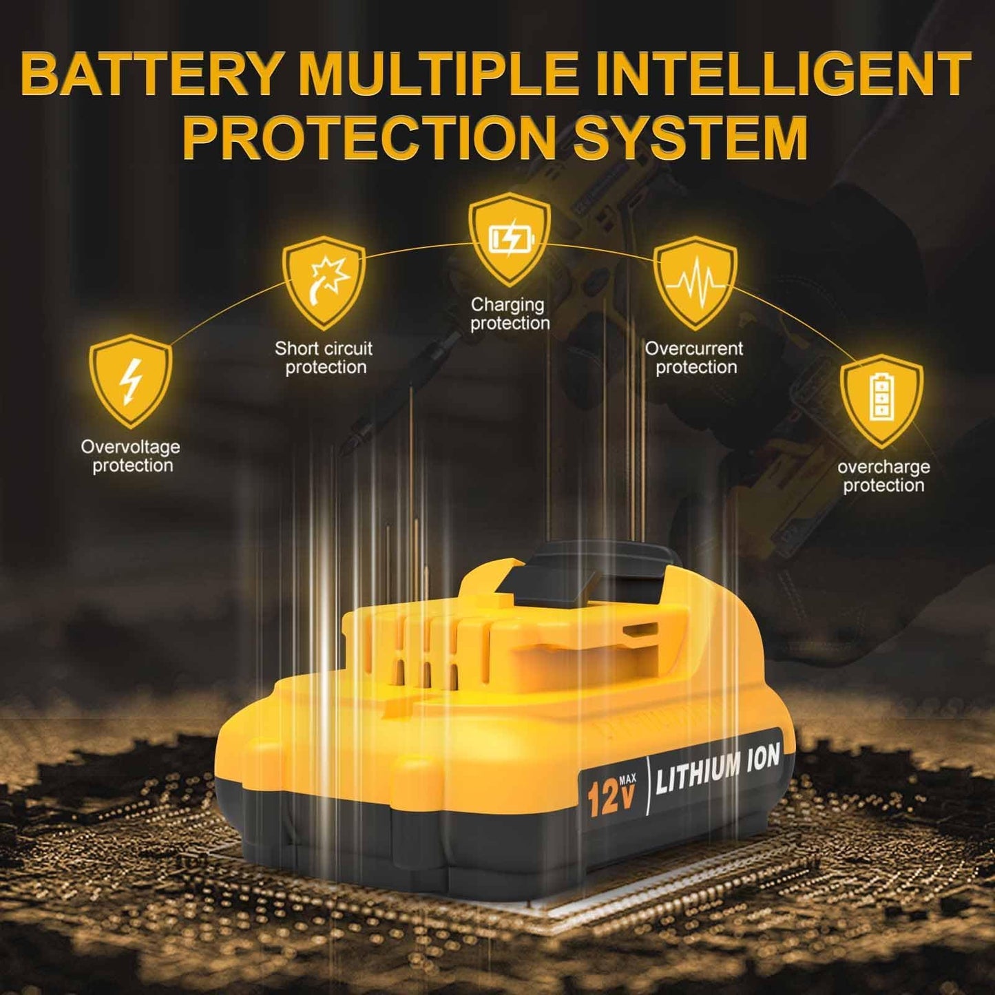 2Pack 4000mAh Replacement for Dewalt 12V Max Lithium Battery, LED Power Display Fast Charging Long Runtime, Compatible with Dewalt DCB121 DCB123 DCB125 DCB127