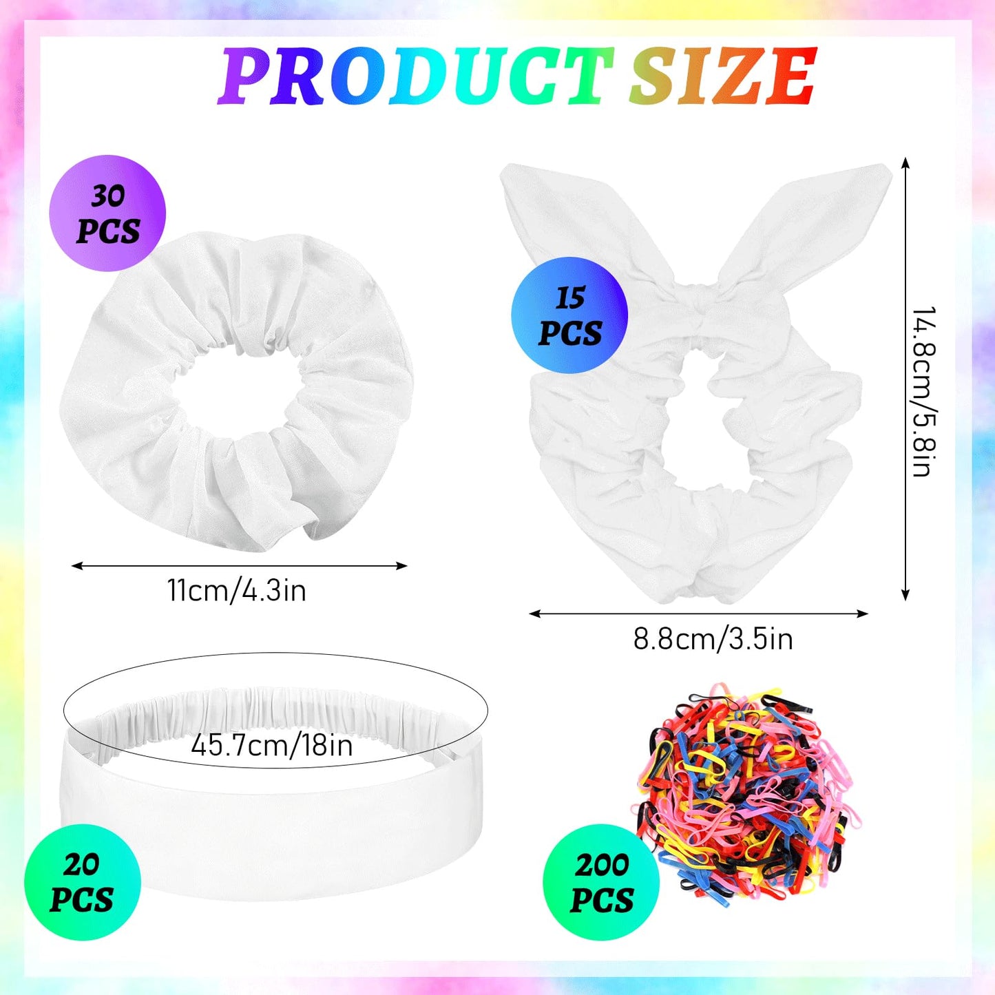 65 Pcs White Cotton Scrunchies Hair Ties Accessories for Tie Dye Party Supplies Including 30 Scrunchies 15 Bow Hair Ties 20 Headband Non Slip Stretchy Elastic Head Wrap Holder for Women DIY Tie Dye