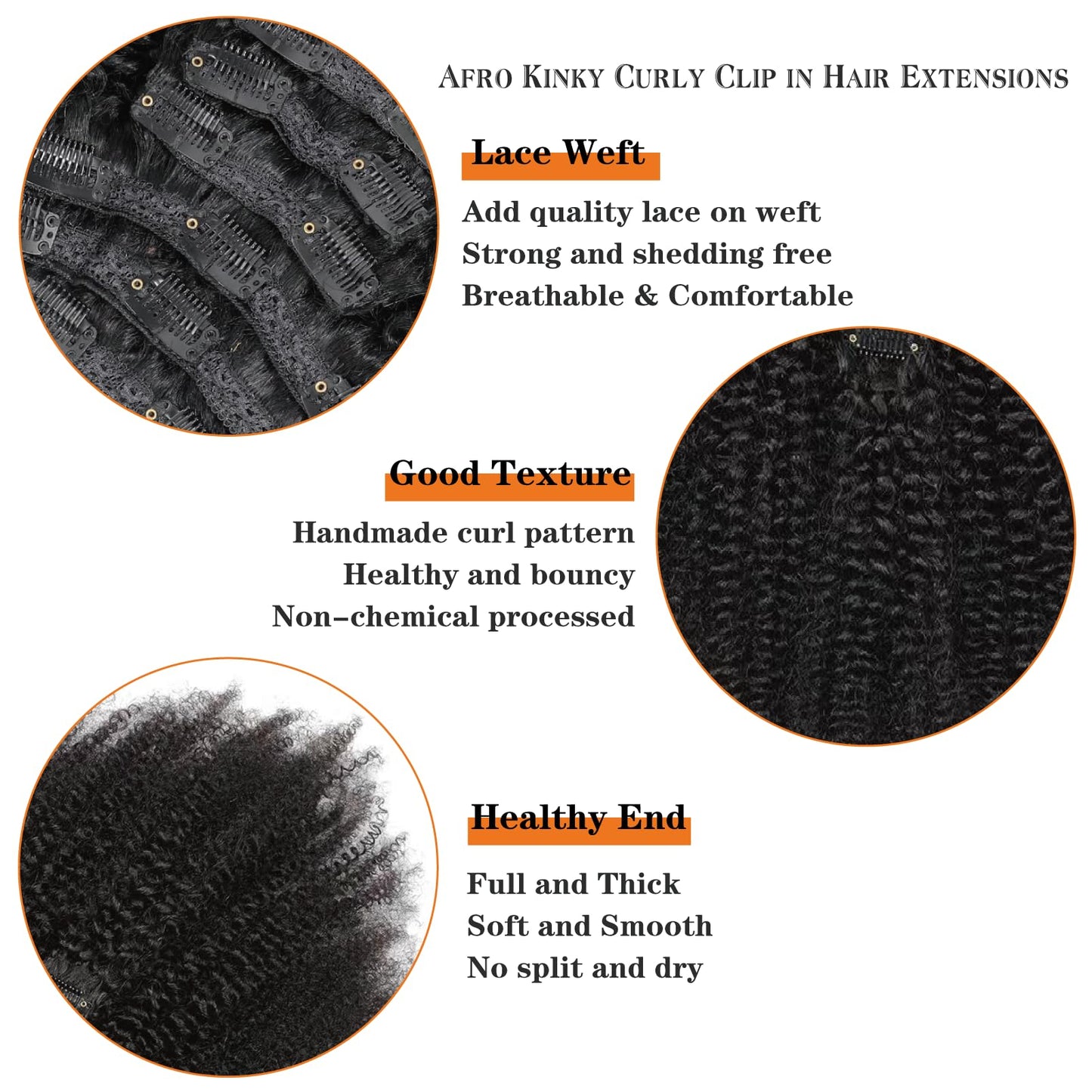 Yacurcur Afro Kinky Curly Clip ins 4C Clip ins Human Hair 8pcs 120g/set 10A Brazilian Virgin Hair Curly Clip in Hair Extensions Natural Black 12 Inch