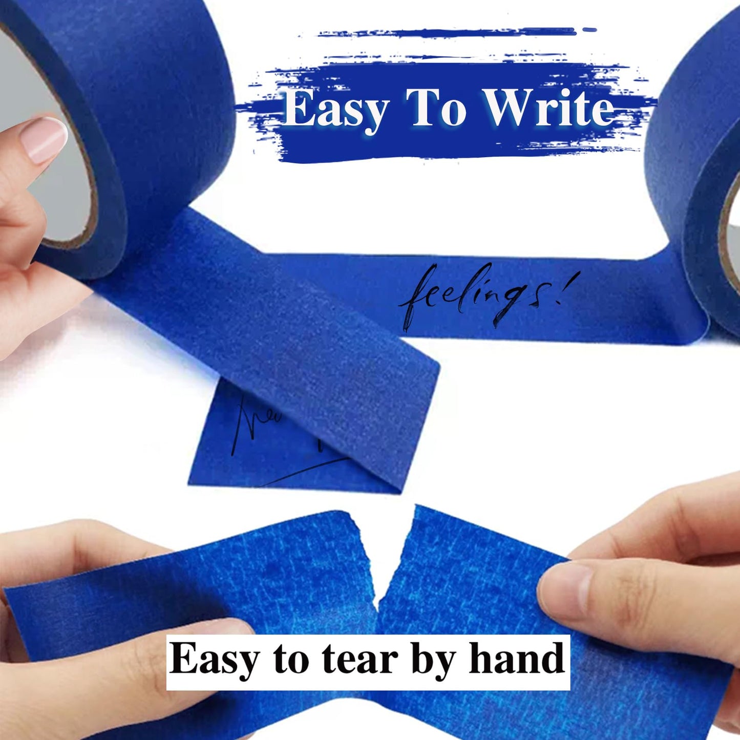 Blue Painters Tape, 10 Packs Painter Tape for General Purpose Use, UV Anti Residue Free, Wall Painting Masking with Sharp Lines for Painting Job, 50mm X 50m X 10 Rolls, 500m in Total.