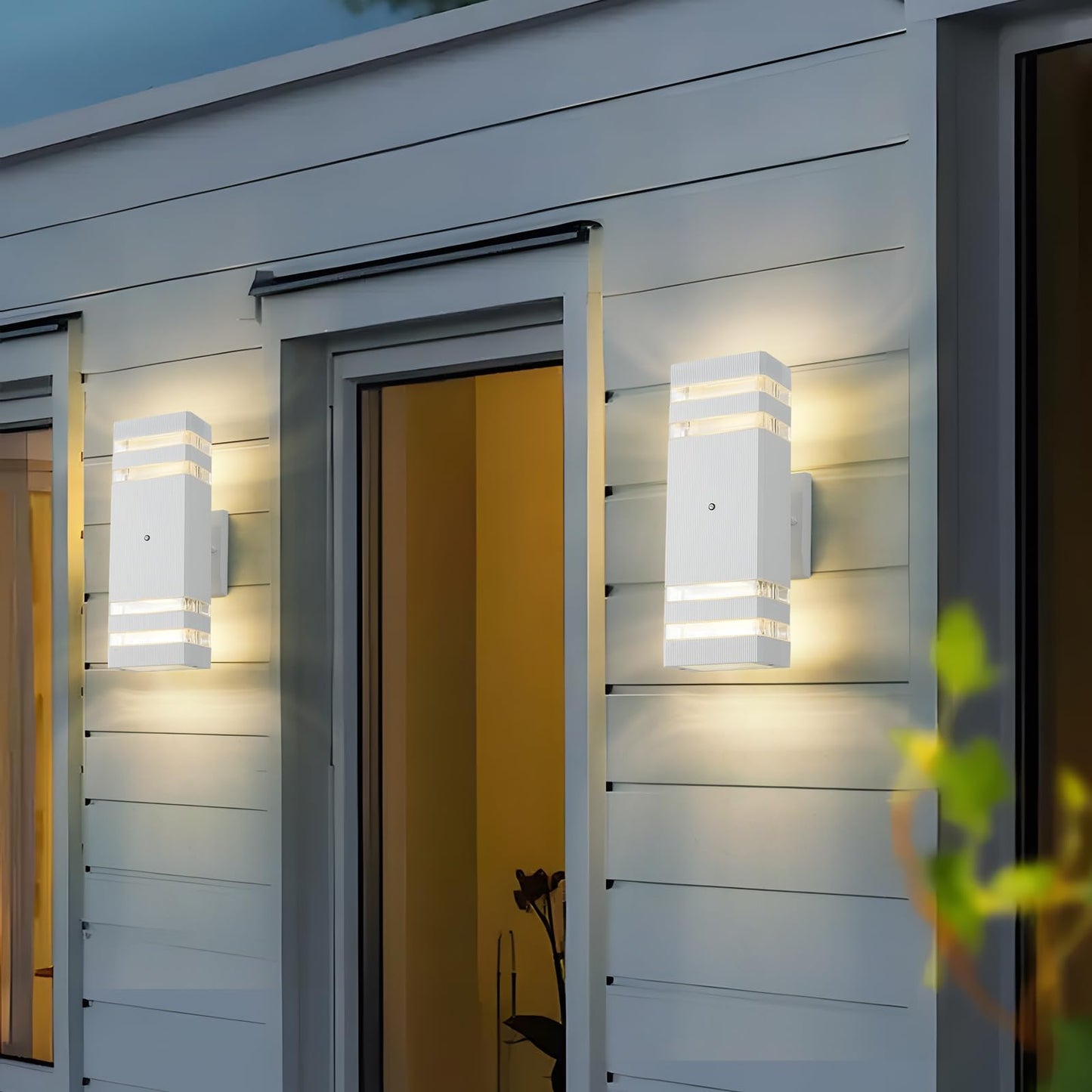 TEBLAMPUE Dusk to Dawn Outdoor Wall Lights 2 Pack, White Up and Down Exterior Wall Light Fixture Outdoor Lights for House Hallway Garage Entryway